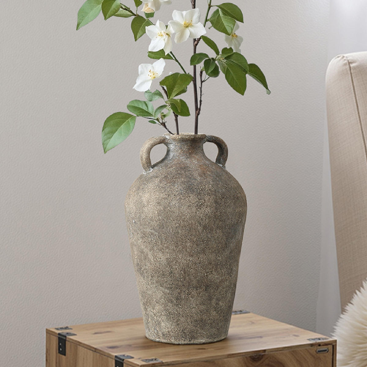 TERRAKOTTA-VASE mit Doppelhenkeln 18/30cm, Grau - Grau, Keramik (30cm) - Hometopia
