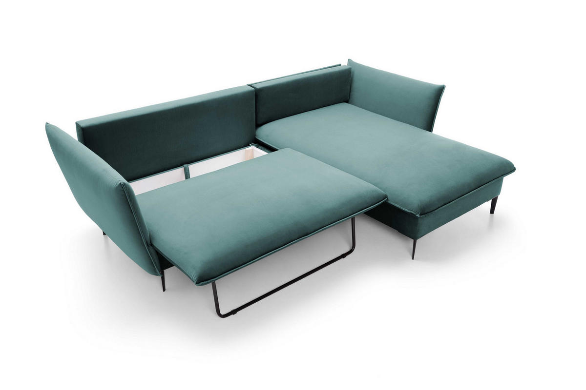 ECKSOFA SOLE Grün Plüsch-Stoff mit Schlaffunktion - Grün, Holz (258/167cm) - MASSENO