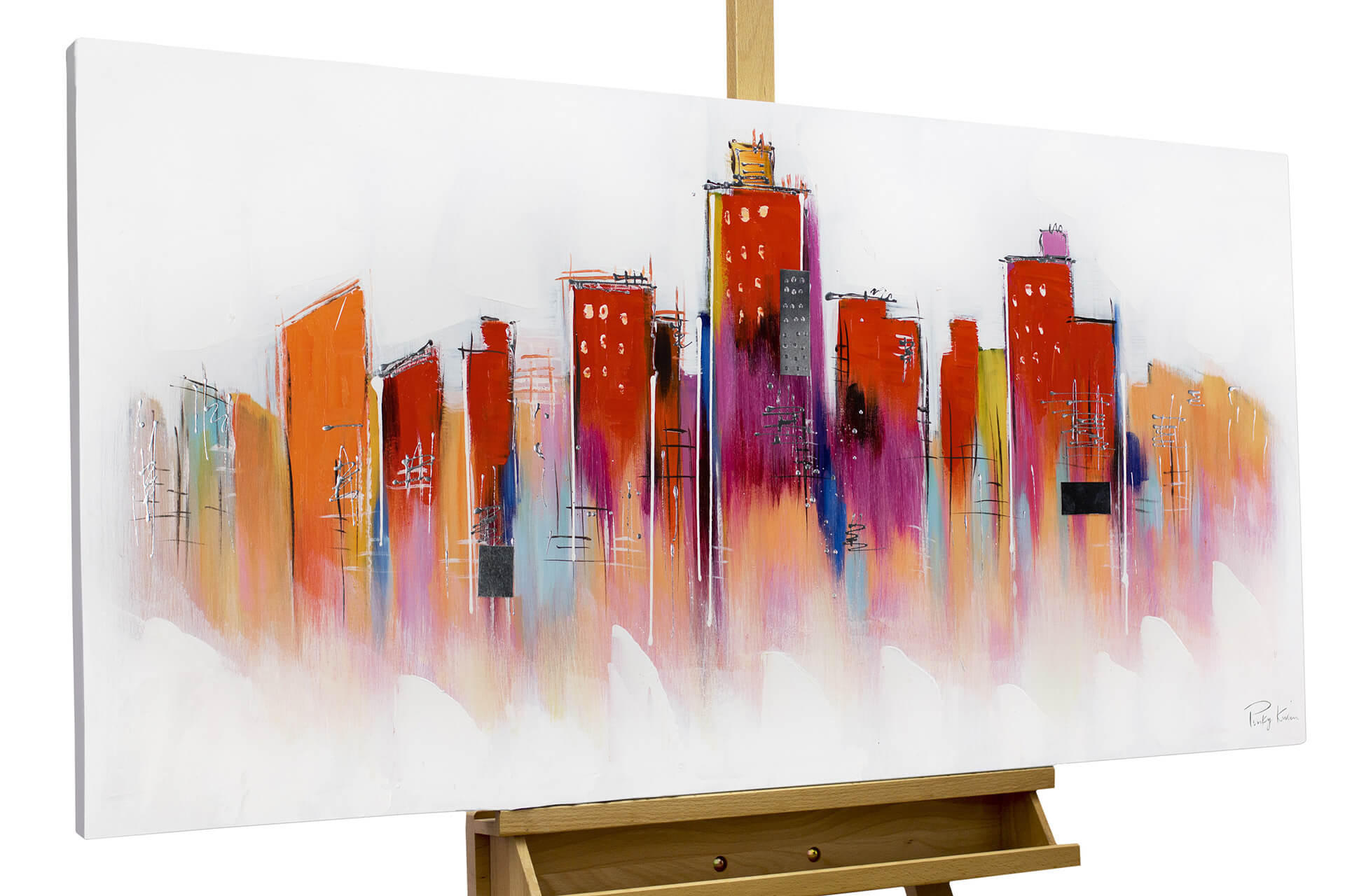 ACRYLBILD HANDGEMALT 120/60 cm - Rot/Weiß, Holz/Textil (120/60cm) - KUNSTLOFT