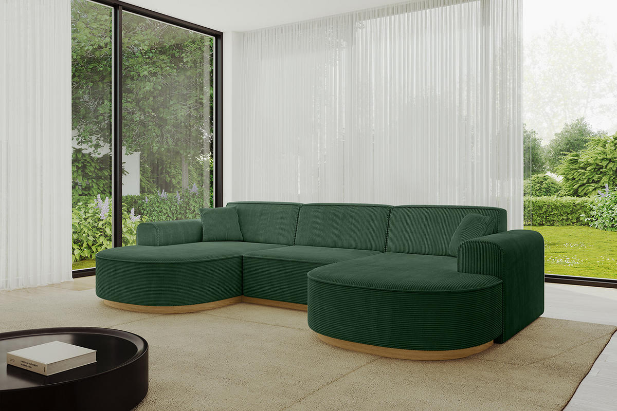 WOHNLANDSCHAFT MARI-U1-v2 - 303x171x83 cm Grün Cord - Grün, Holzwerkstoff/Textil (303/83/171cm) - ALTDECOR