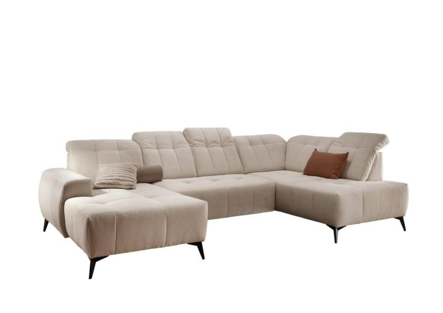 WOHNLANDSCHAFT mit elektrisch verstellbare Relaxfunktion, Cord-Stoff - Beige/Schwarz, Textil/Metall (200/104/337cm) - myHomelando