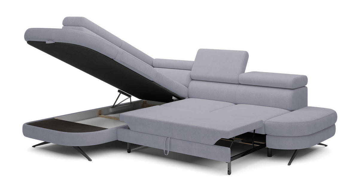 ECKSOFA OTIS L-förm, Schlaffunktion, verstellbare Kopfstützen, in AURORA-Stoff, lose Rückenkissen, freistehend, LINKS 218x276x97 cm Light Grey - Hellgrau, Holz/Textil (218/276cm) - DomoHome