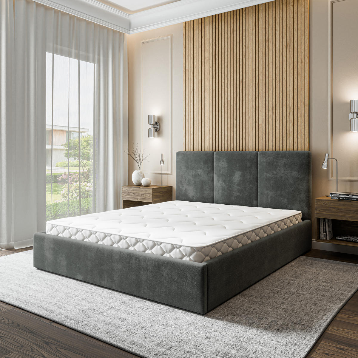 POLSTERBETT AZURI 180x200 cm mit Bettkästen - Grau - Grau, Holz (180/200cm) - MASSENO