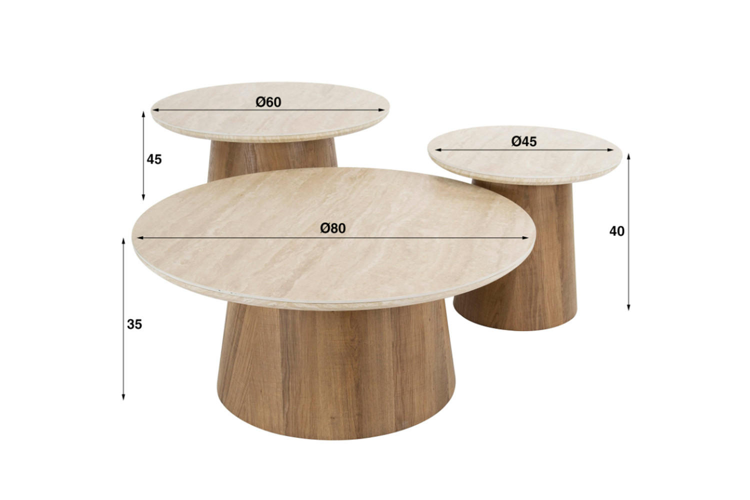 Thumbnail - Kawola Couchtisch-Set, Weiß, Keramik, Rund, 80x35x80 cm, Wohnzimmer, Wohnzimmertische, Couchtische