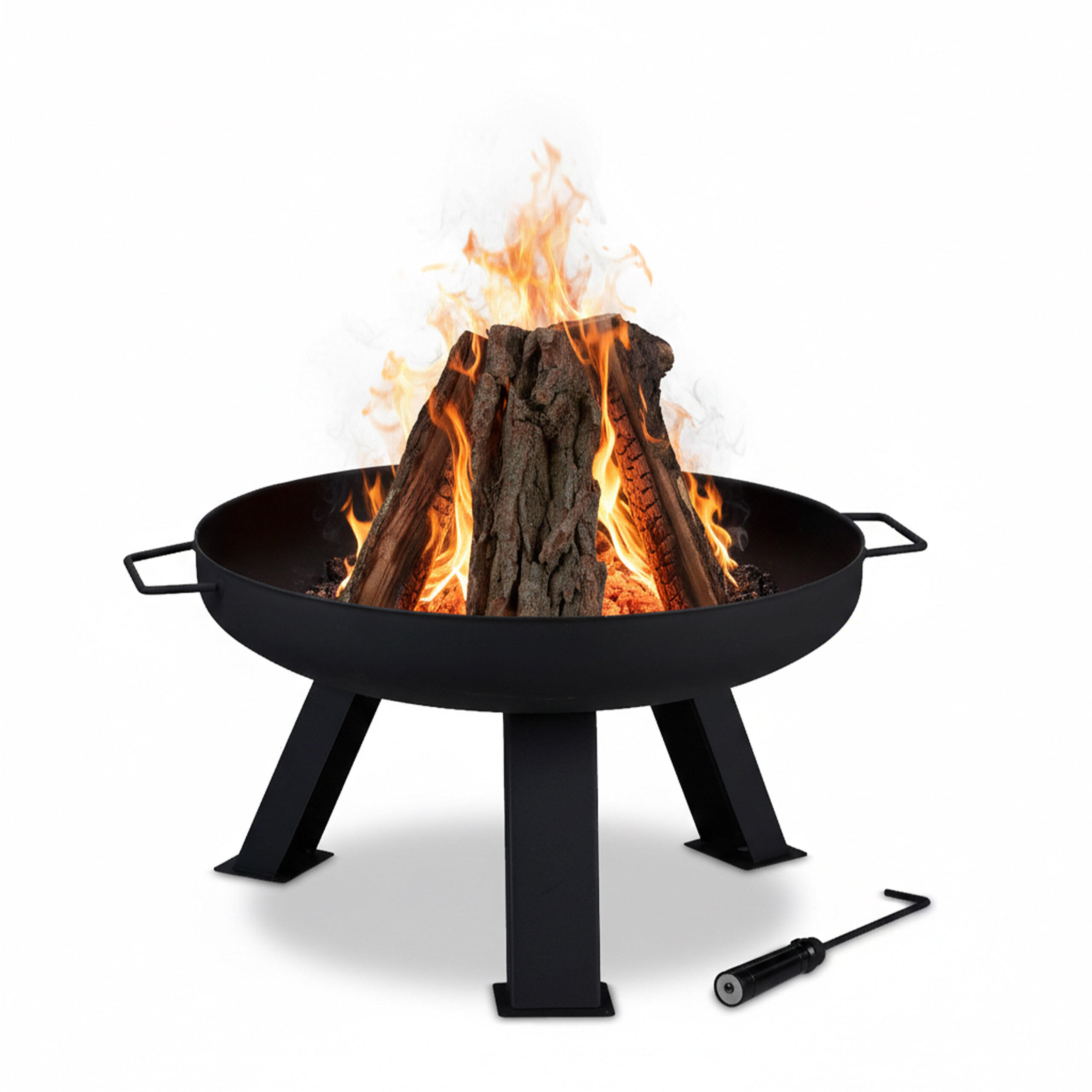 Relaxdays OHNIŠTĚ Černé ocelové s pohrabáčem 60 cm
