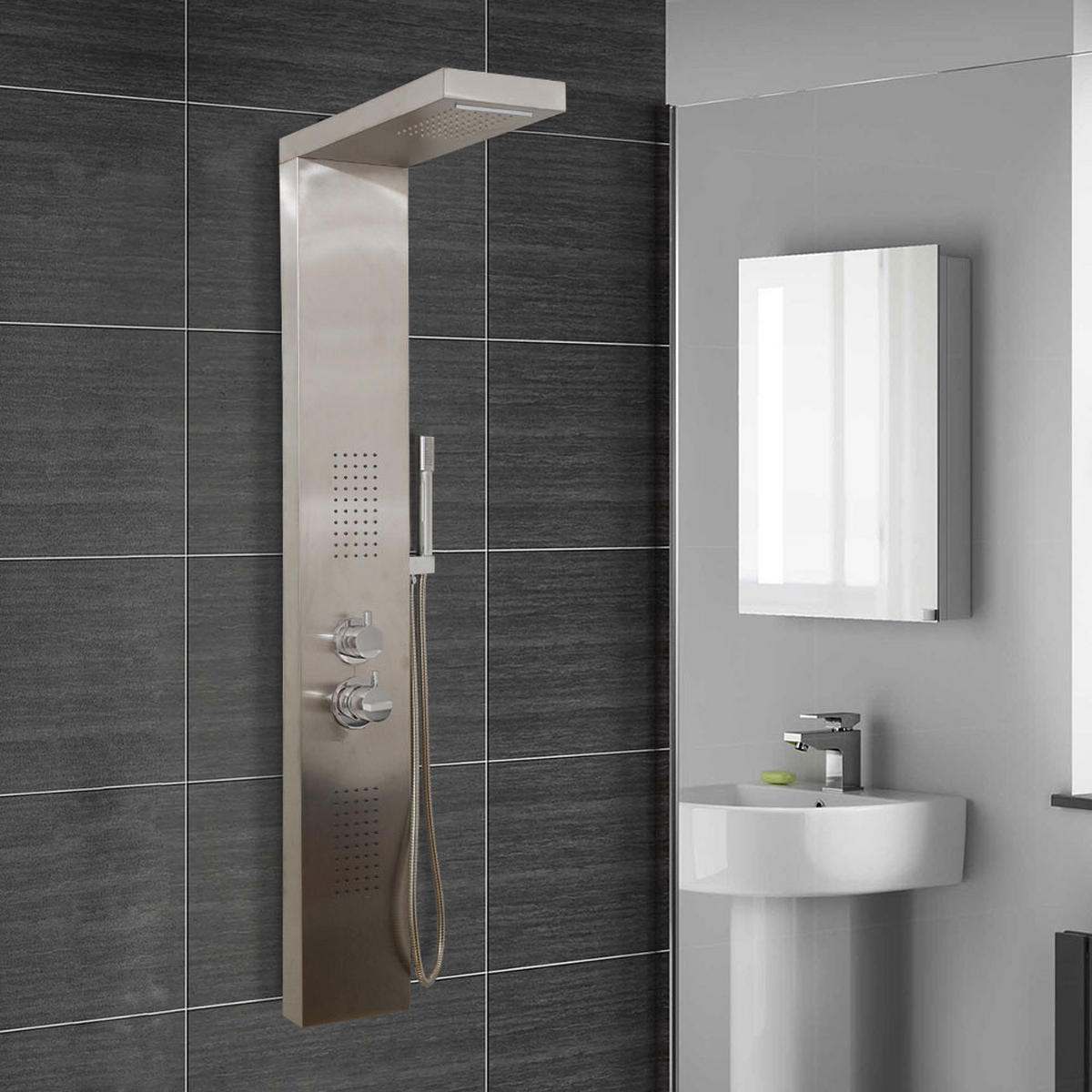 DUSCHPANEEL CASCATA - Silber - Edelstahlfarben, Metall (20/142/50.5cm) - Home Deluxe