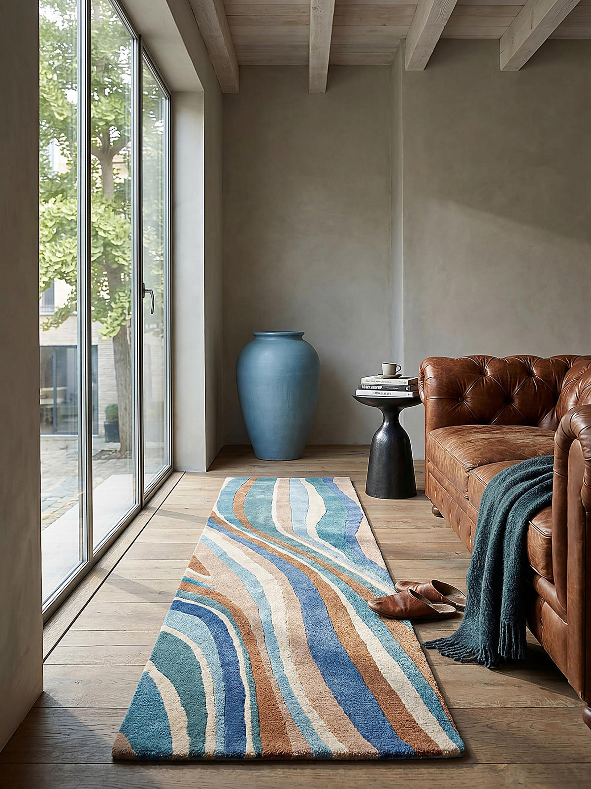 WOLLTEPPICH DERWENT, abstrakt, Blau-Bunt, 60 x 230 cm - Multicolor, Textil (230/60cm) - KADIMA DESIGN