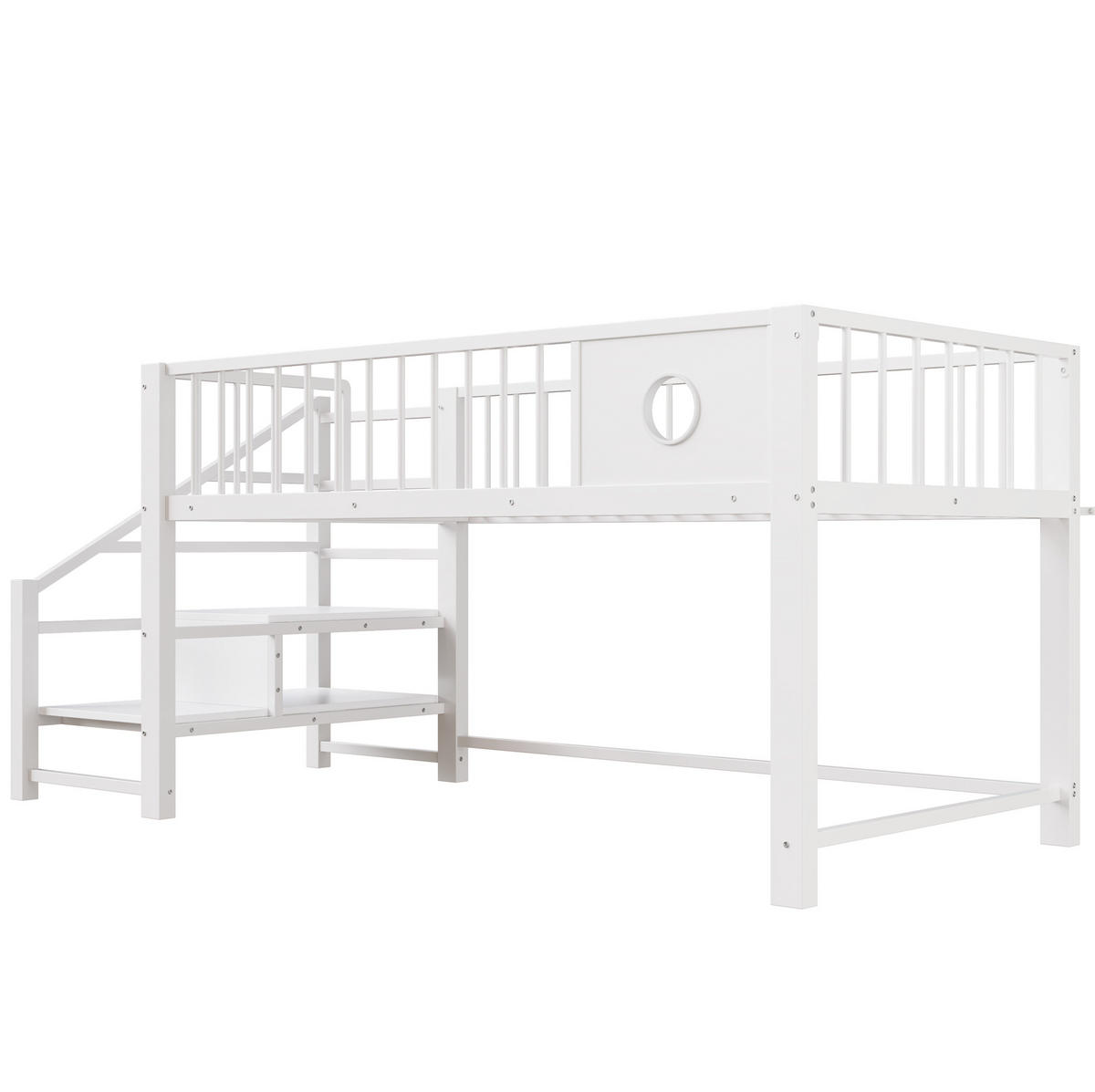 HOCHBETT 90/200 cm aus Metall/MDF mit Stauraumleiter Weiß - Weiß, Metall (90/200cm) - Modenvie