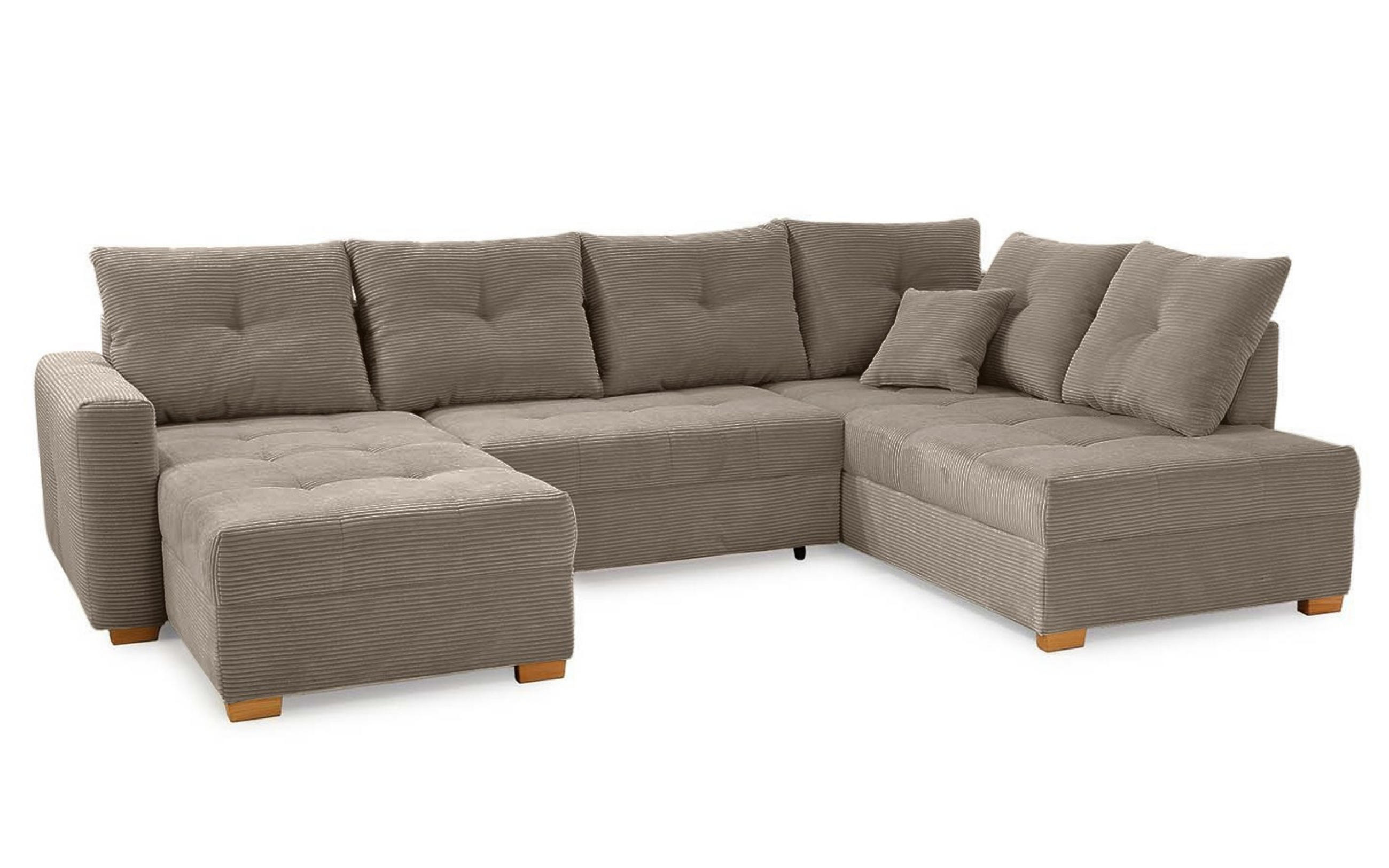 luma-home SEDACÍ SOUPRAVA s funkcí lůžka a úložným prostorem pod matrací, tvar písmene U, 313 × 200 × 92 cm (Š×H×V), manšestr hnědá taupe / 15219