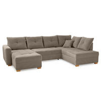 WOHNLANDSCHAFT mit Schlaffunktion und Bettkasten, spiegelverkehrt montierbar U-Form B313/T200/H92 cm, Cord Braun Taupe / 15219 - Taupe/Eichefarben, Holz/Textil (313/92/200cm) - luma-home