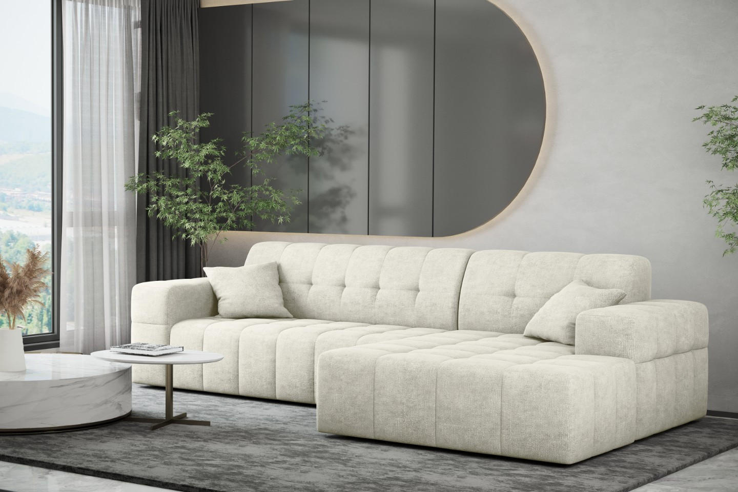 ECKSOFA NIMES Stoff Perfect Harmony Creme Rechts - Creme, Holz/Kunststoff (265/168cm) - Kaiser Möbel