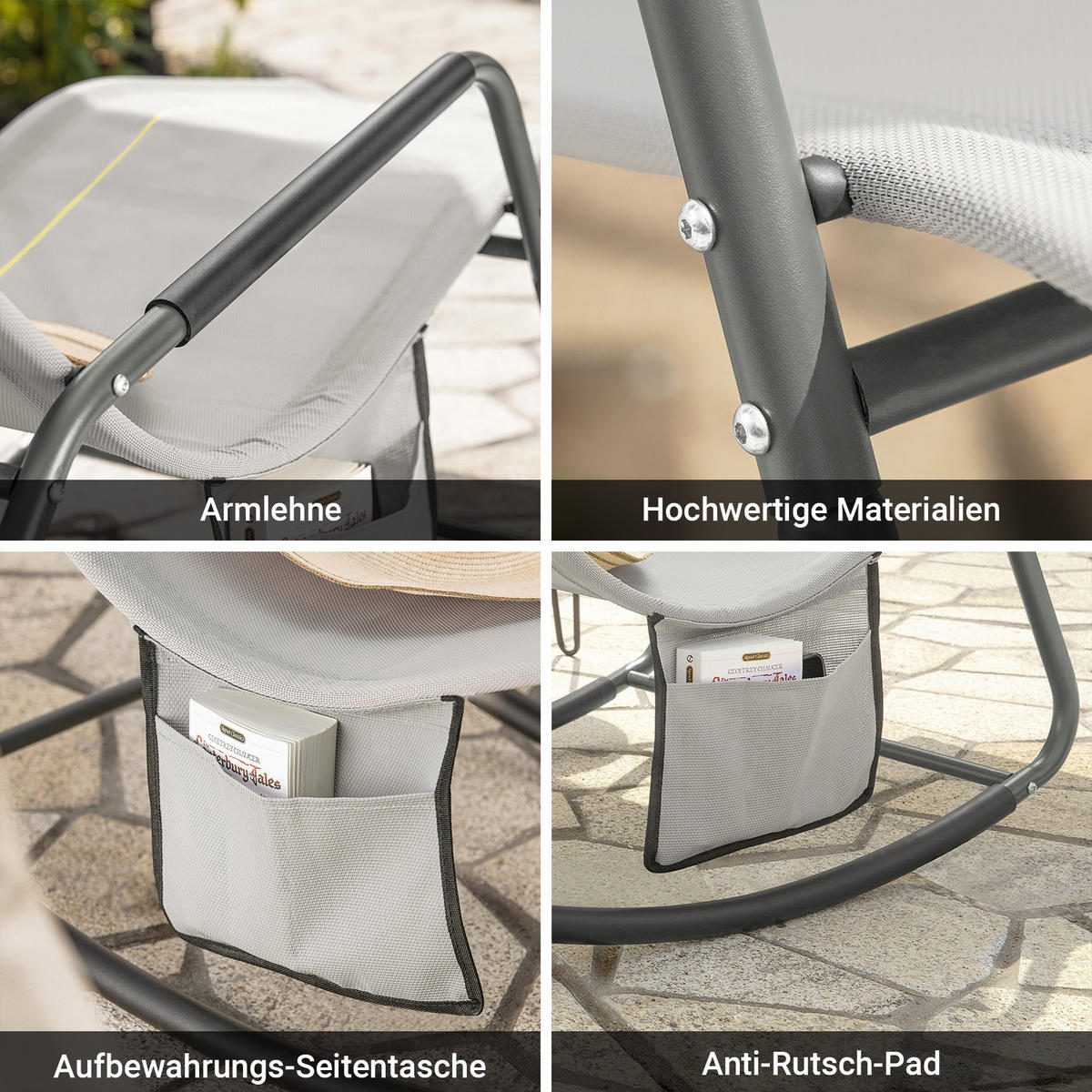 SONNENLIEGE Hellgrau - Hellgrau, Metall (145/85/57cm) - SoBuy