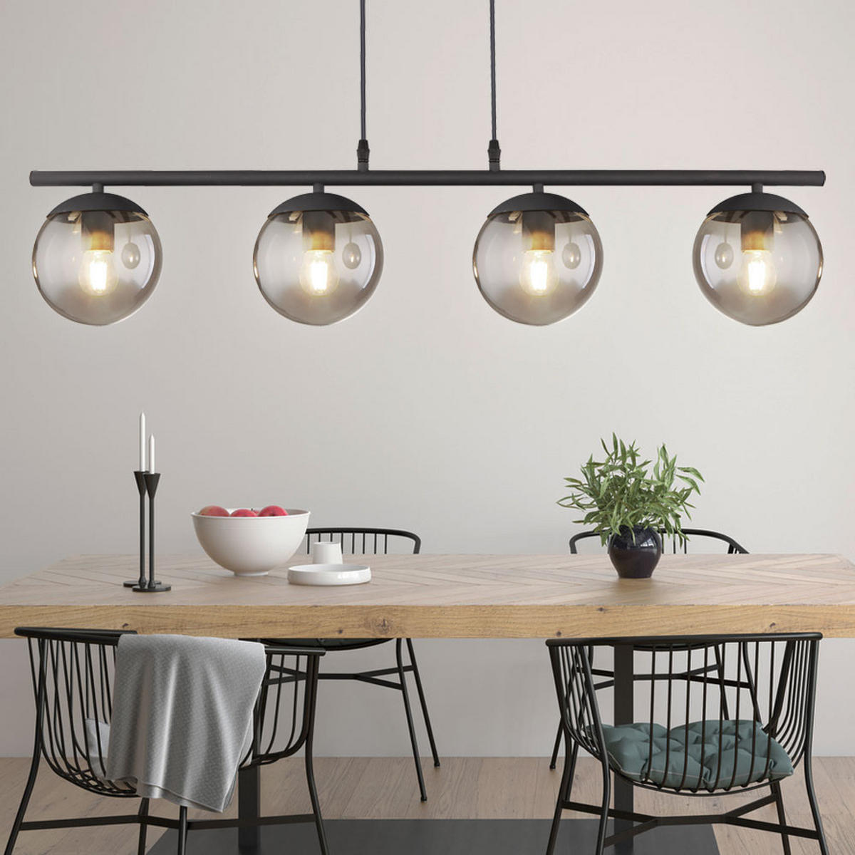 LED HÄNGELEUCHTE Glas Schwarz Matt - Schwarz, Glas (90/15/120cm) - Globo Lighting