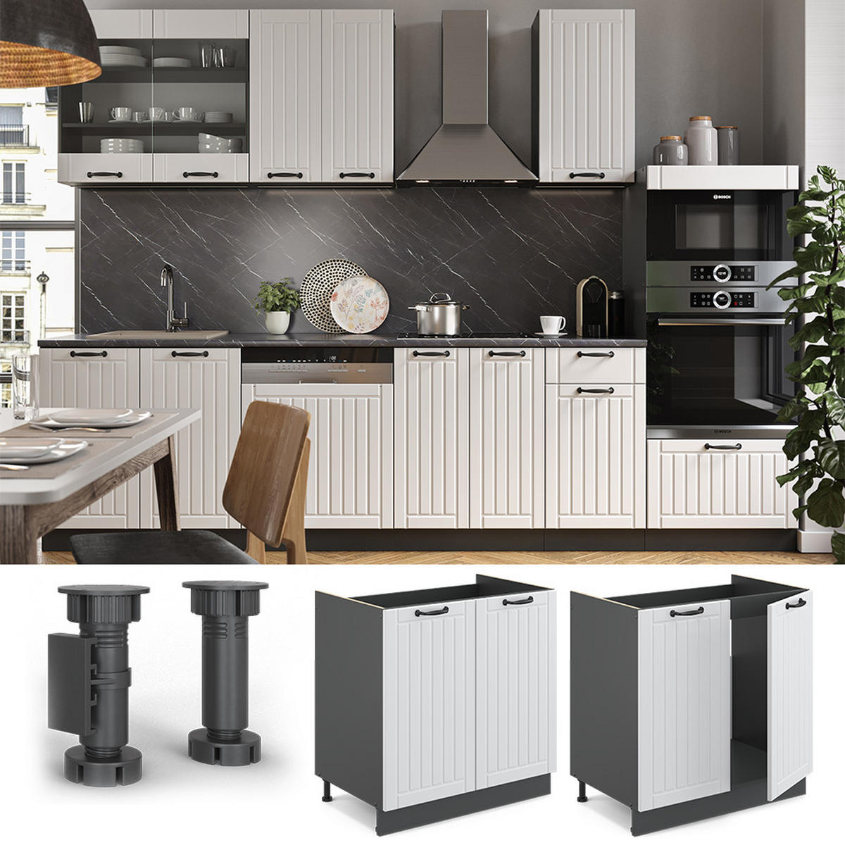 SPÜLENUNTERSCHRANK Fame-Line Weiß Landhaus 80 cm, AP Eiche - Anthrazit/Weiß, Holzwerkstoff (80/82/60cm) - Vicco