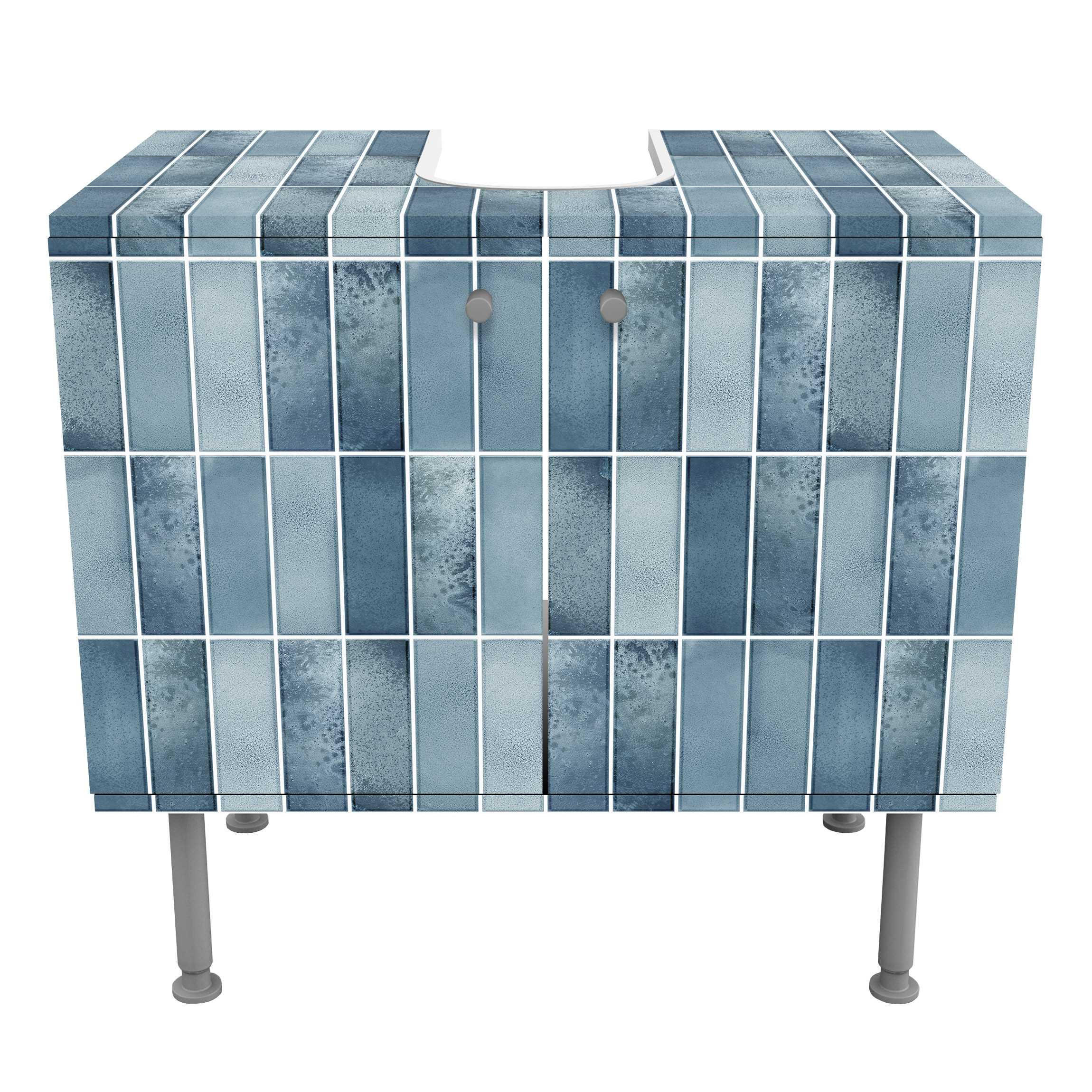 WASCHBECKENUNTERSCHRANK Metro Fliesen Keramikoptik Dunkelblau 60/55/35 cm - Blau, Holzwerkstoff (60/55/35cm) - Bilderwelten