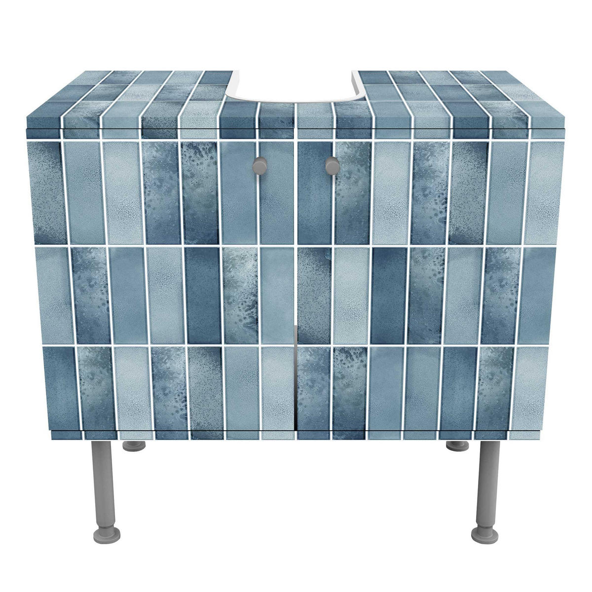 WASCHBECKENUNTERSCHRANK Metro Fliesen Keramikoptik Dunkelblau 60/55/35 cm - Blau, Holzwerkstoff (60/55/35cm) - Bilderwelten