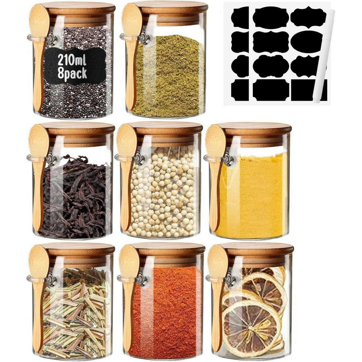 VORRATSGLÄSER Set mit Löffeln 8-teiliges Set 210 ml - Multicolor, Glas (2.5/8.9/2.5cm)