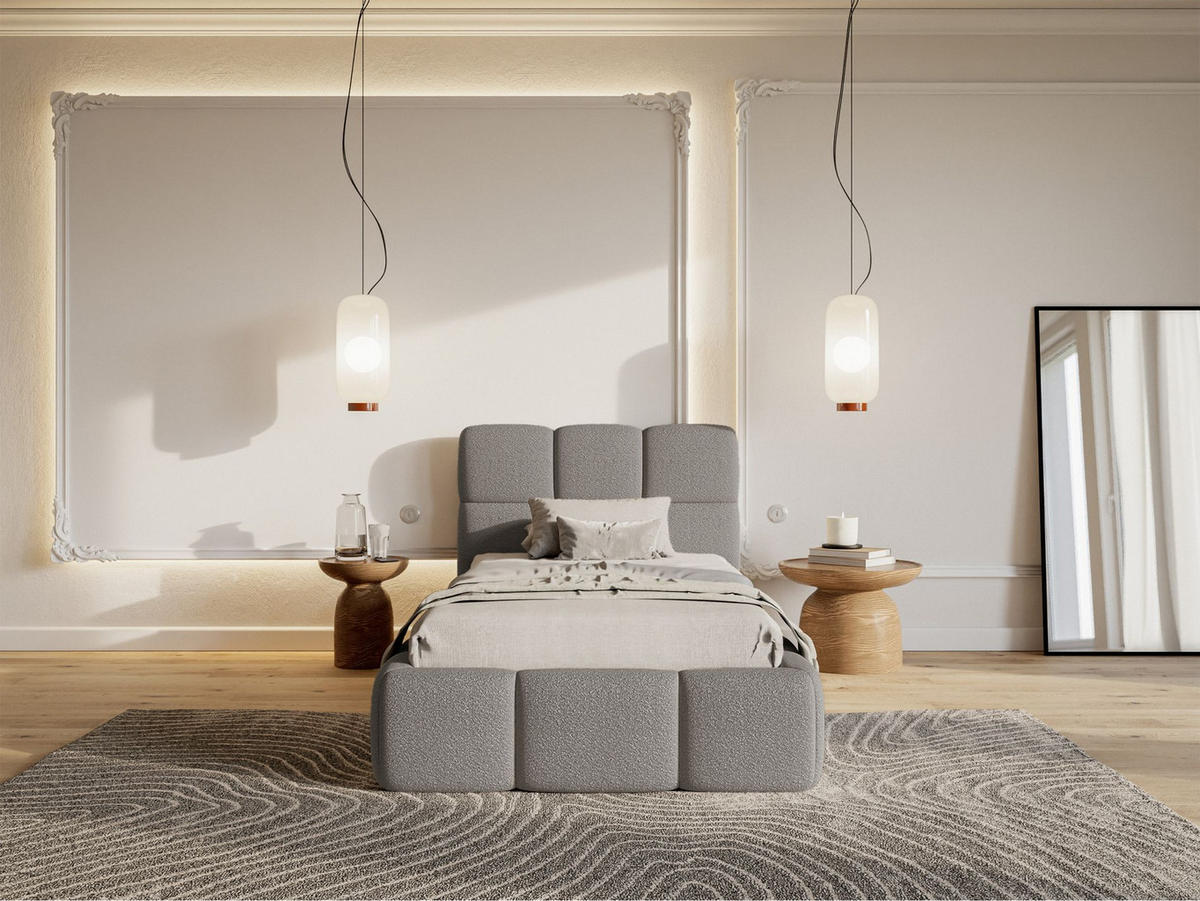 POLSTERBETT Cloudy Grau Bouclé, Bettkasten & Lattenrost, 90x200 cm - Schwarz/Grau, Kunststoff/Textil (90/200cm) - Selsey