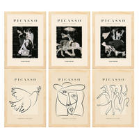 POSTER Set Mit 6 Illustrationen Von Pablo Picasso Schwarz Weiss A3 Rahmen Aus Hellem Holz - Beige, Papier (29/3cm) - Nacnic