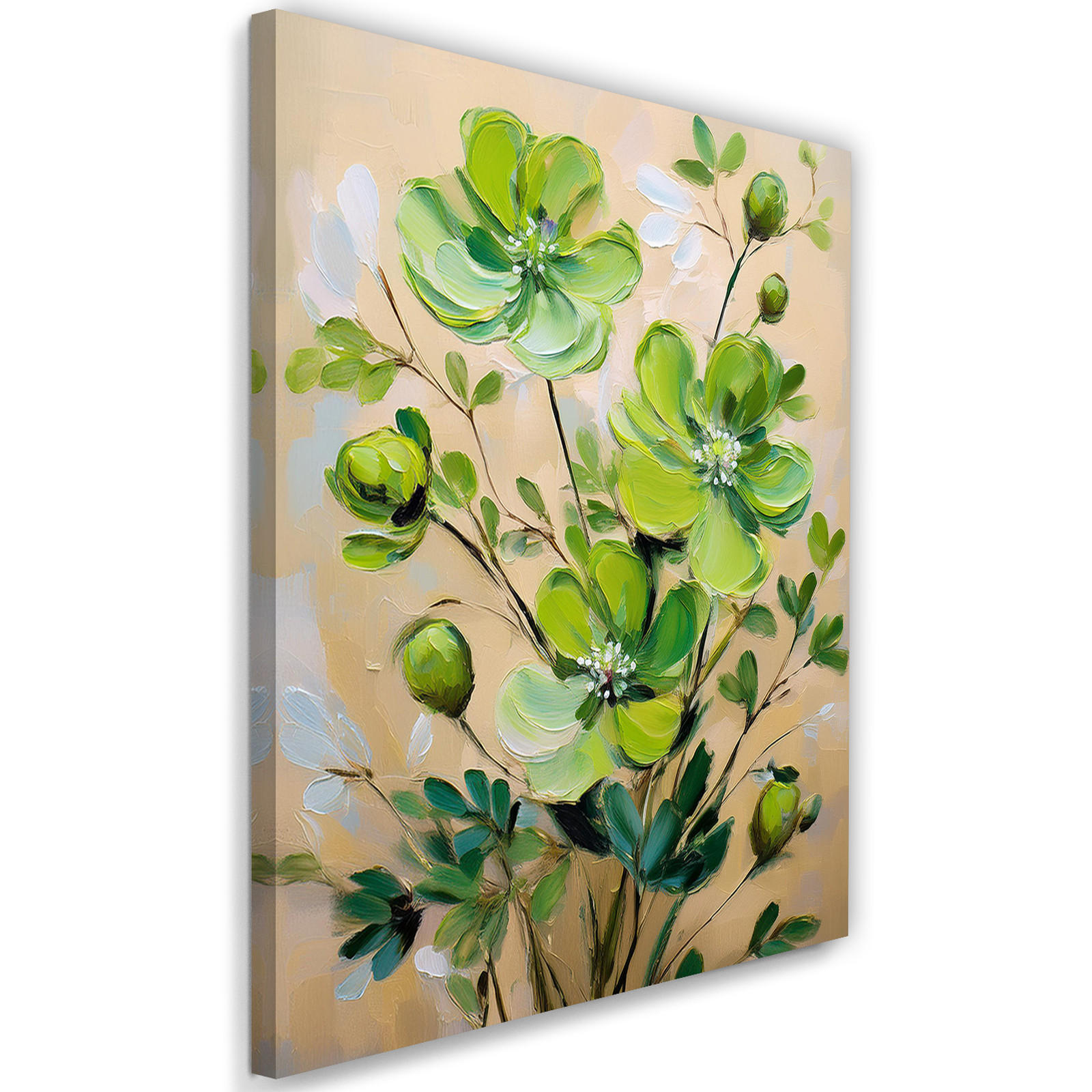 WANDBILD grün gemalte blume - Grün, Textil (40/60cm) - Feeby