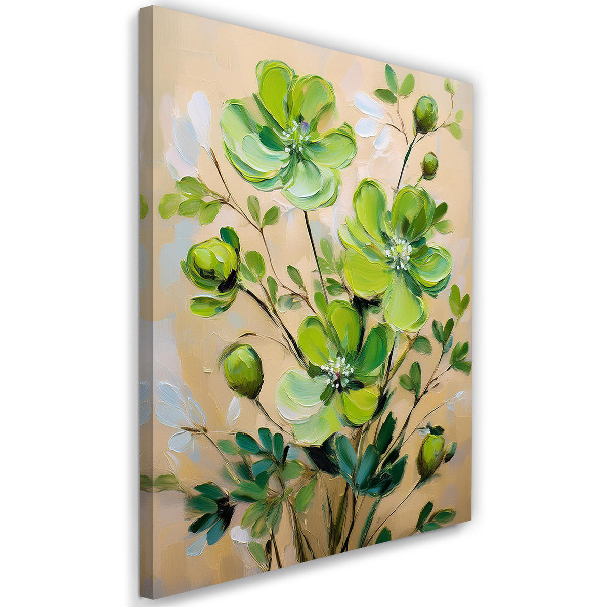 WANDBILD grün gemalte blume - Grün, Textil (40/60cm) - Feeby