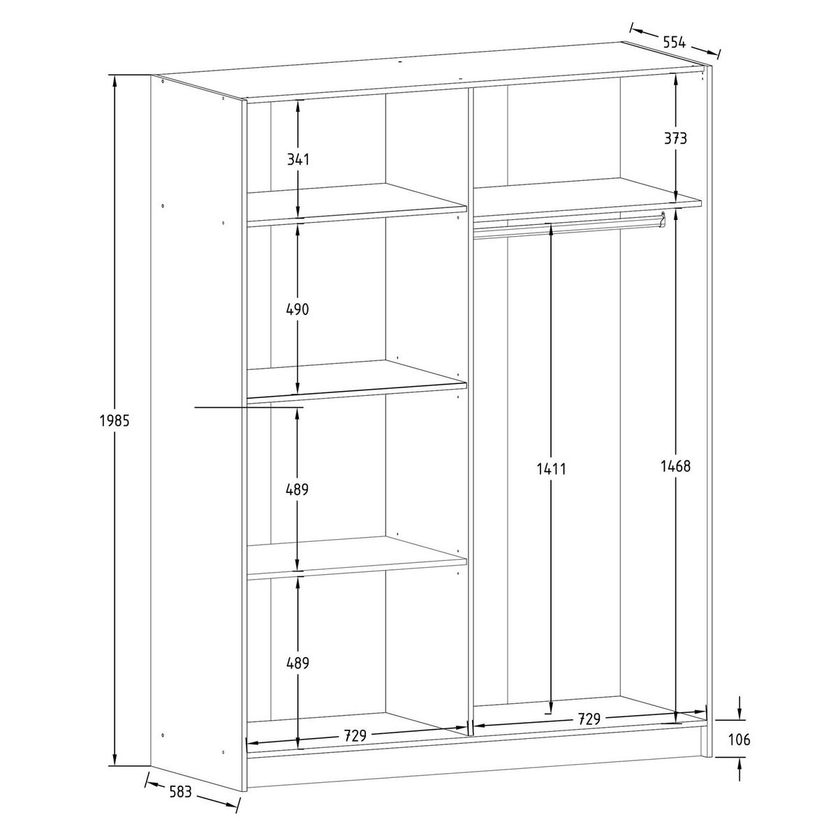 SCHIEBETÜRENSCHRANK CASTARI Schwarz / Artisan Eiche - Schwarz/Eiche Artisan, Holzwerkstoff (150.6/198.5/62cm) - KONSIMO®