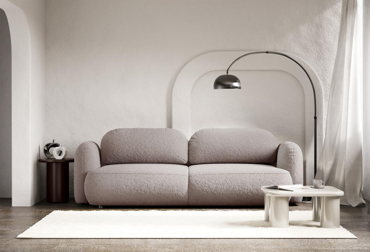 3-SITZER SCHLAFSOFA Tvoya Graubeige Bouclé - Taupe/Schwarz, Kunststoff/Textil (253/82/110cm) - Selsey