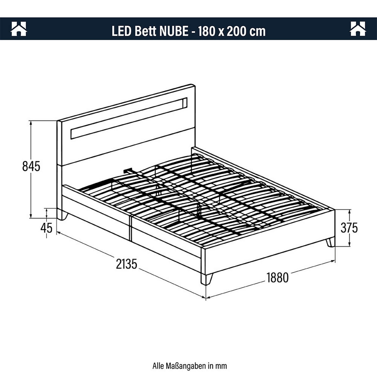 LED BETT NUBE - Weiß, 180 x 200 cm - Weiß, Kunststoff - Home Deluxe