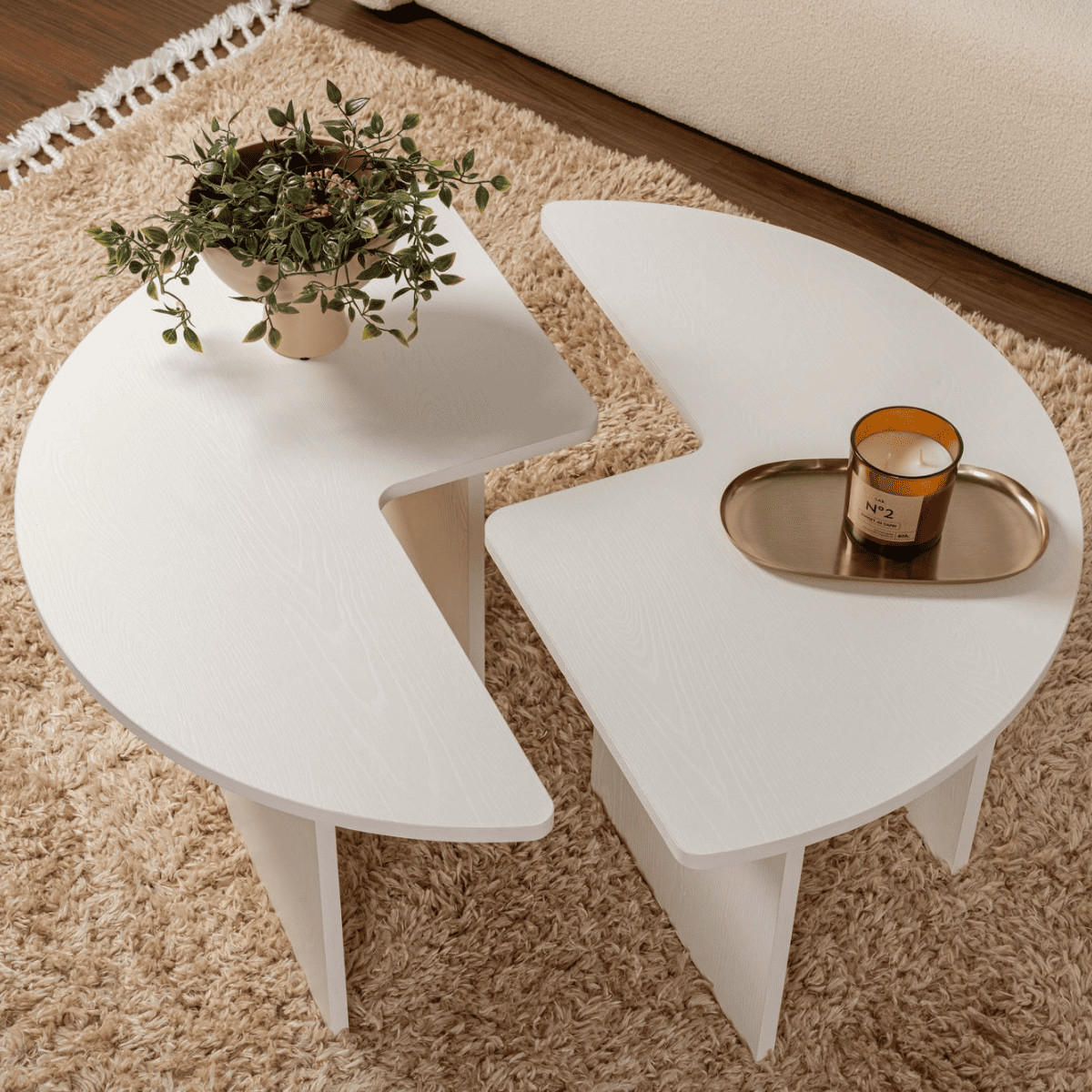 COUCHTISCH (2er-Set) moira 90/90/41 cm - Weiß, Holzwerkstoff (90/90/41cm) - Calicosy