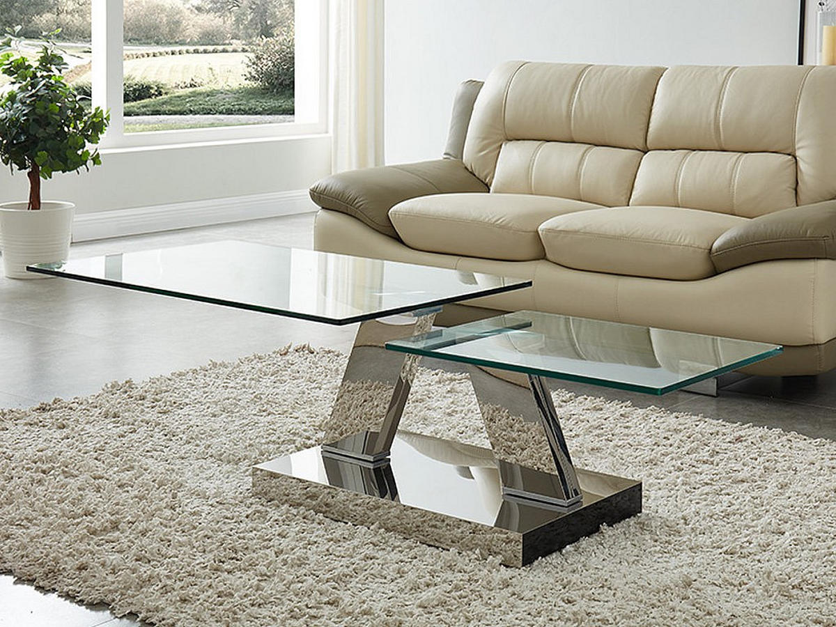 COUCHTISCH modulierbar - 155cm x 60cm - Sicherheitsglas - transparent, silberfarben - OYRUS - Transparent, Glas (60/155/43cm) - Vente-Unique