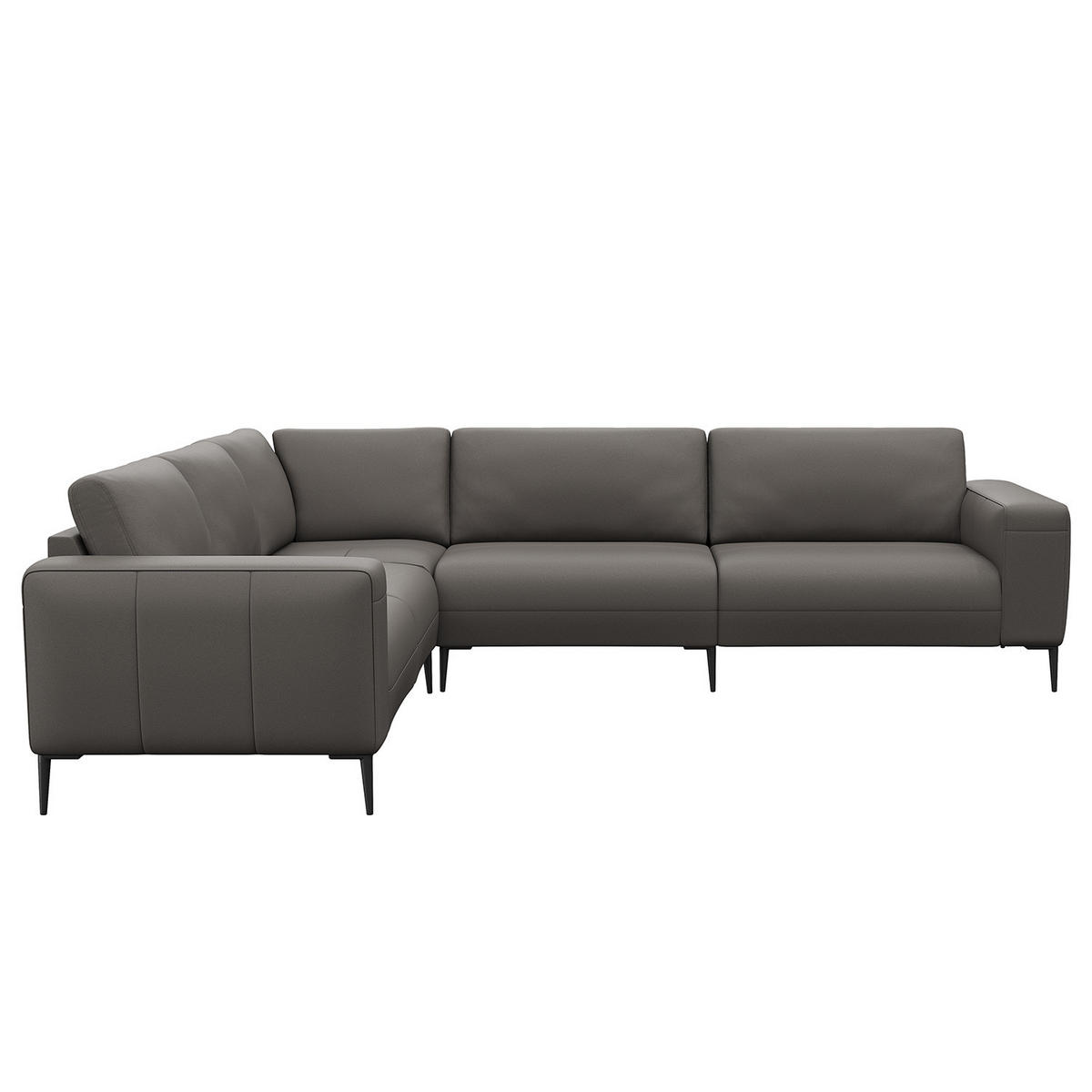 ECKSOFA mit Ottomane - Schwarz/Grau, Leder/Metall (290/230cm) - home24