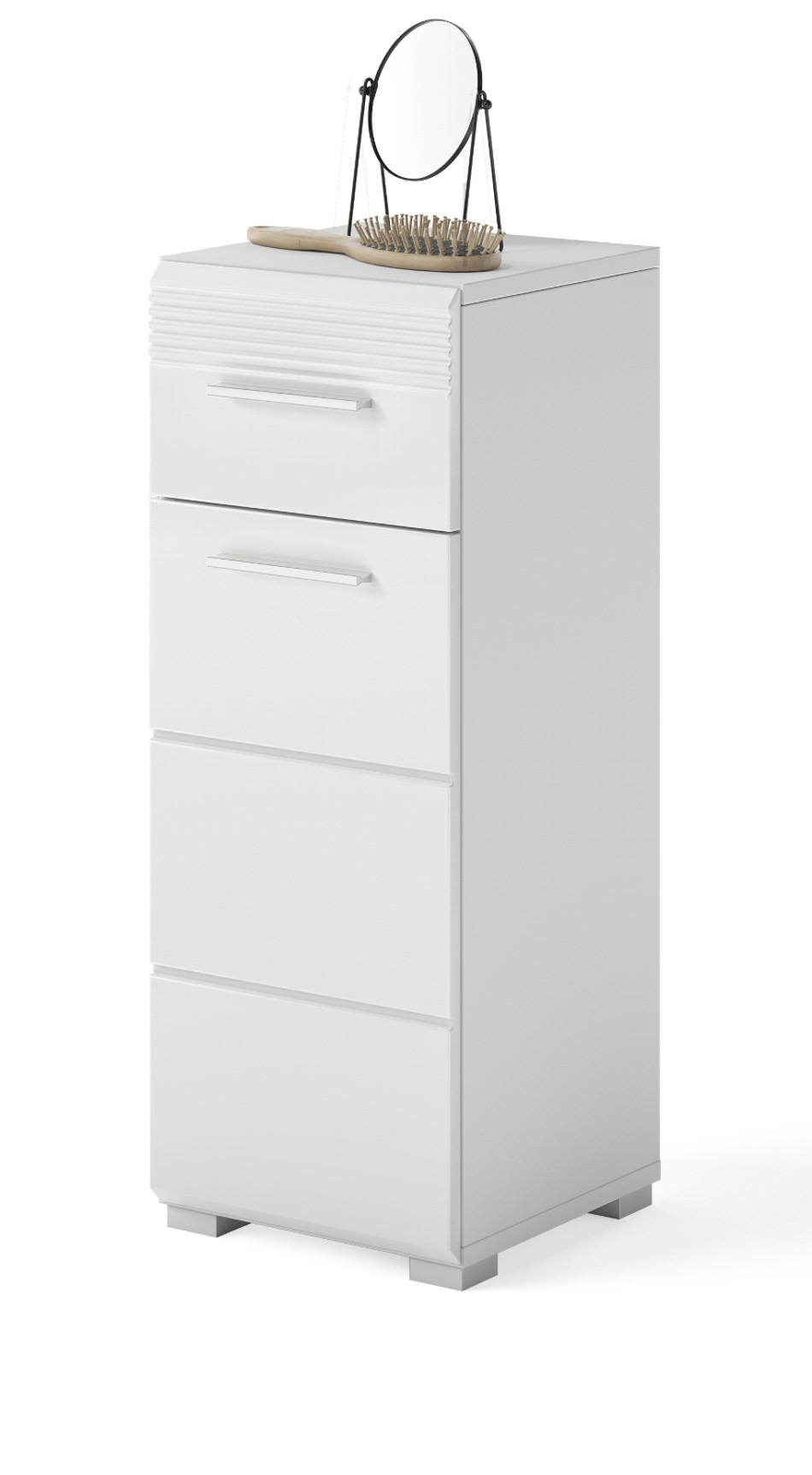 KOMMODE Badschrank, weiß Hochglanz 30 x 79 cm, Kommode mit viel Stauraum - Weiß Hochglanz/Silberfarben, Holzwerkstoff/Kunststoff (30/79/31cm) - Inn.Furn