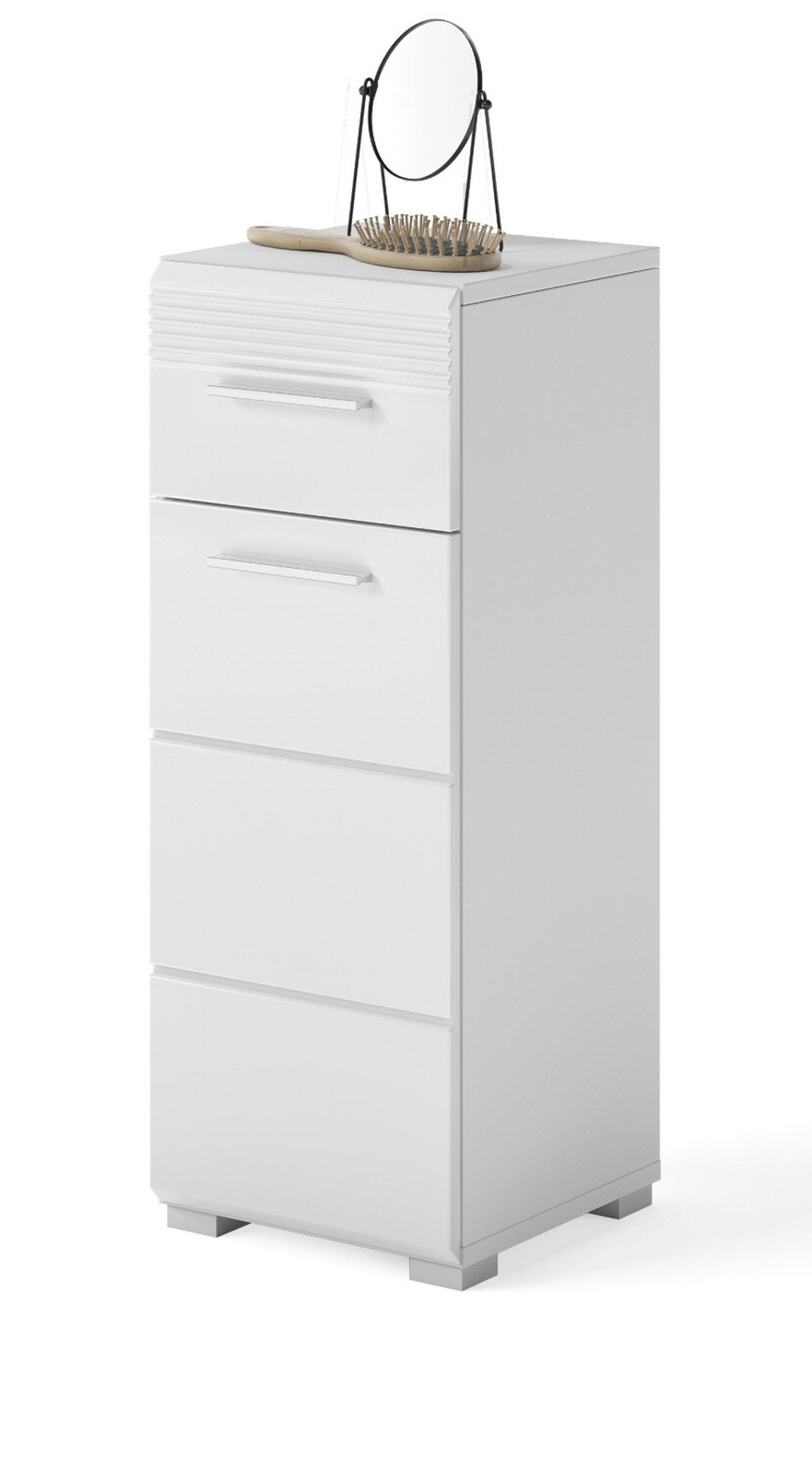 KOMMODE Badschrank, weiß Hochglanz 30 x 79 cm, Kommode mit viel Stauraum - Weiß Hochglanz/Silberfarben, Holzwerkstoff/Kunststoff (30/79/31cm) - Inn.Furn