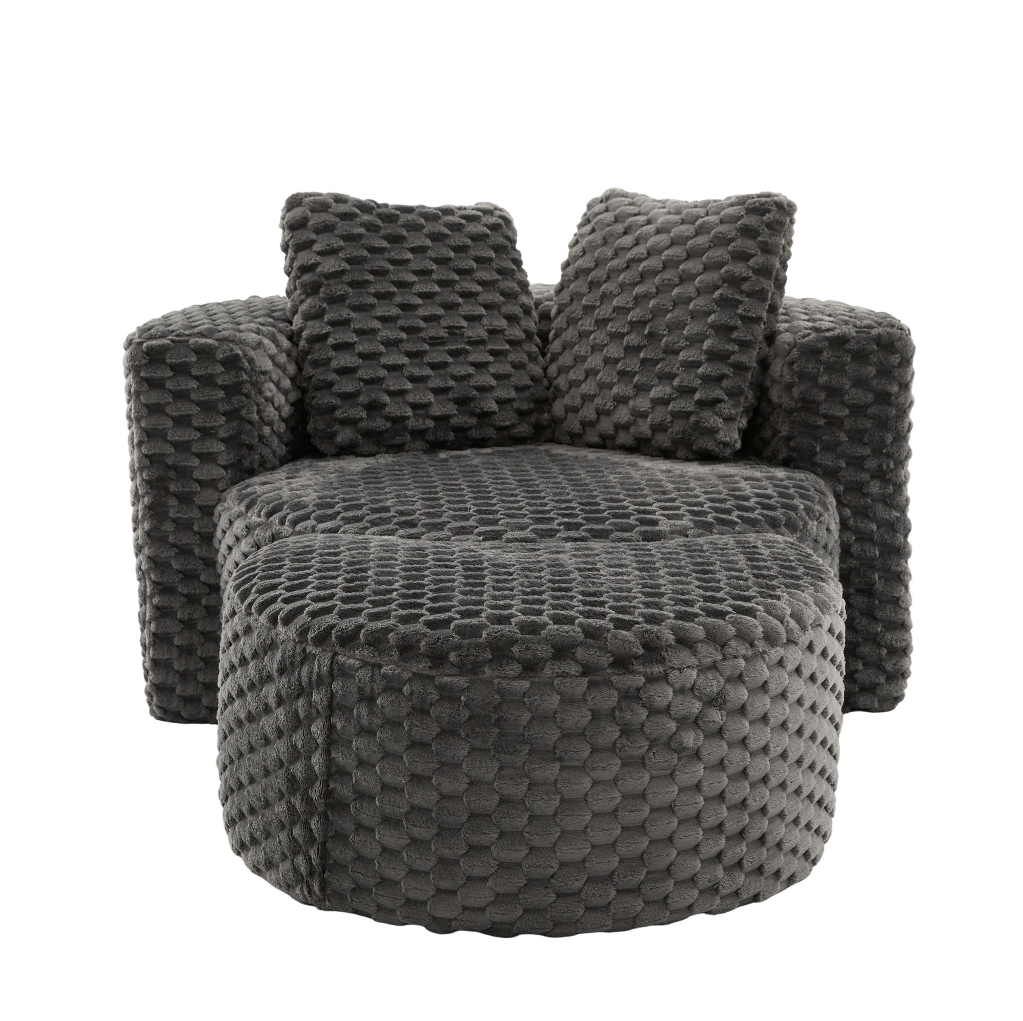 SESSEL aus Stoff 130x115x103 cm Dunkelgrau mit Hocker, ohne Montage und 360°-Design - Dunkelgrau, Textil (129/65/116cm) - Modfu
