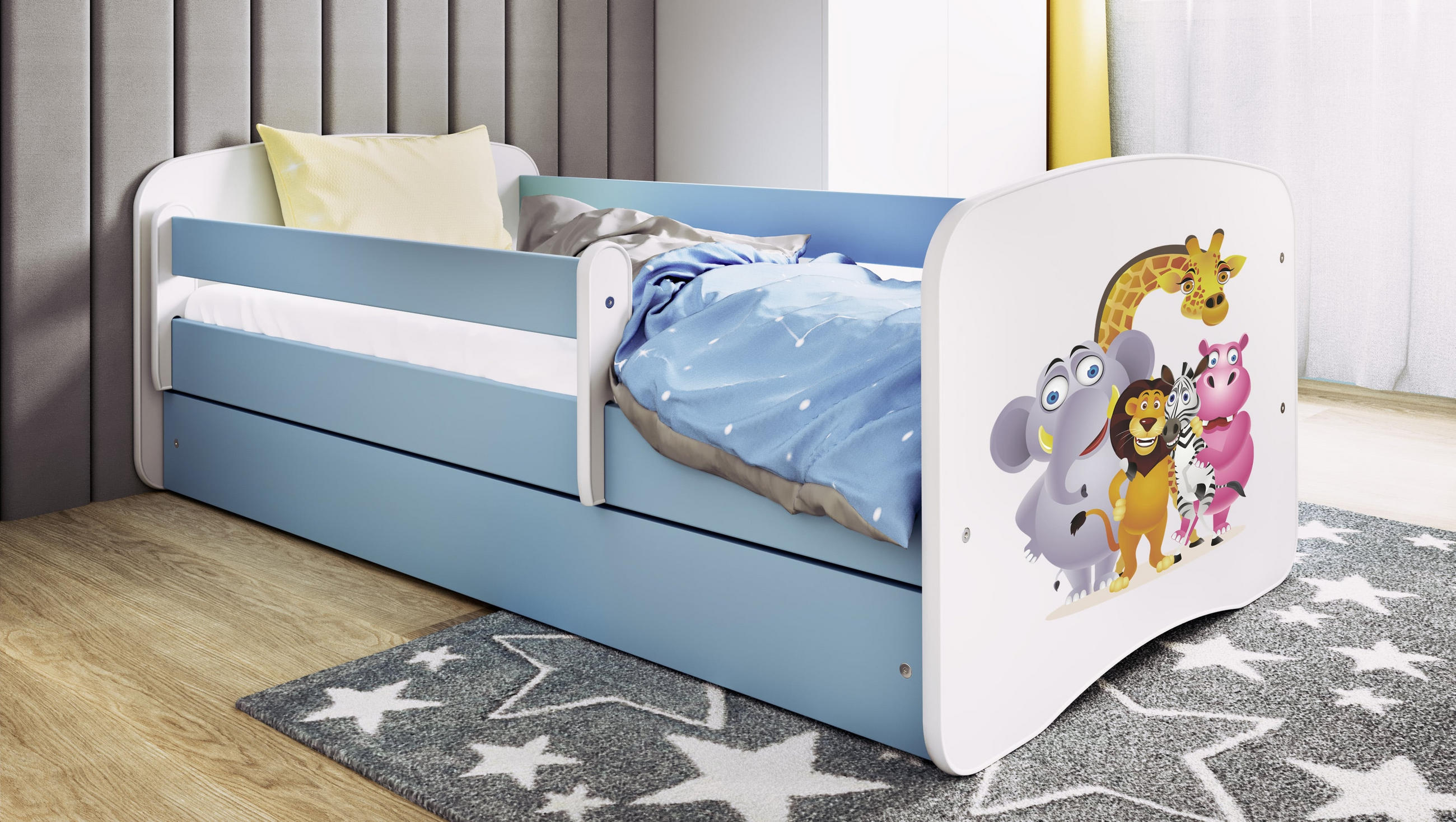 KINDERBETT ZOO mit Schublade und Matratze 160/80 - Blau, Holzwerkstoff (80/160cm) - RAUMHIRSCH FURNITURE