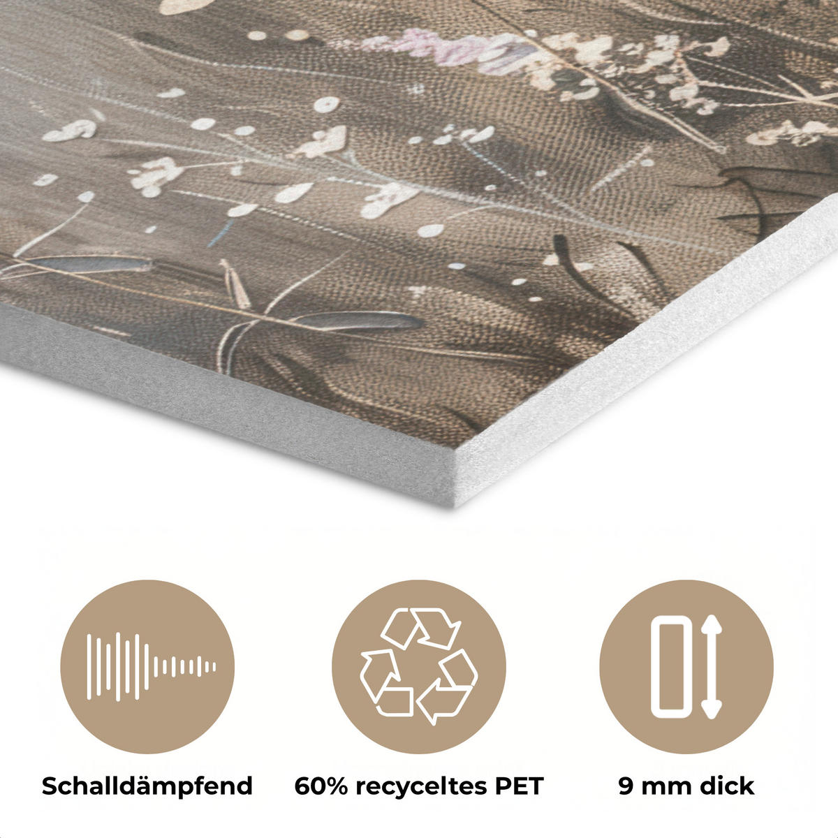 AKUSTIKBILD Blumen - Rosa - Modern - Beige Kunstdruck Schlafzimmer 50x70 cm - Beige, Kunststoff (50/70/0.9cm) - MuchoWow
