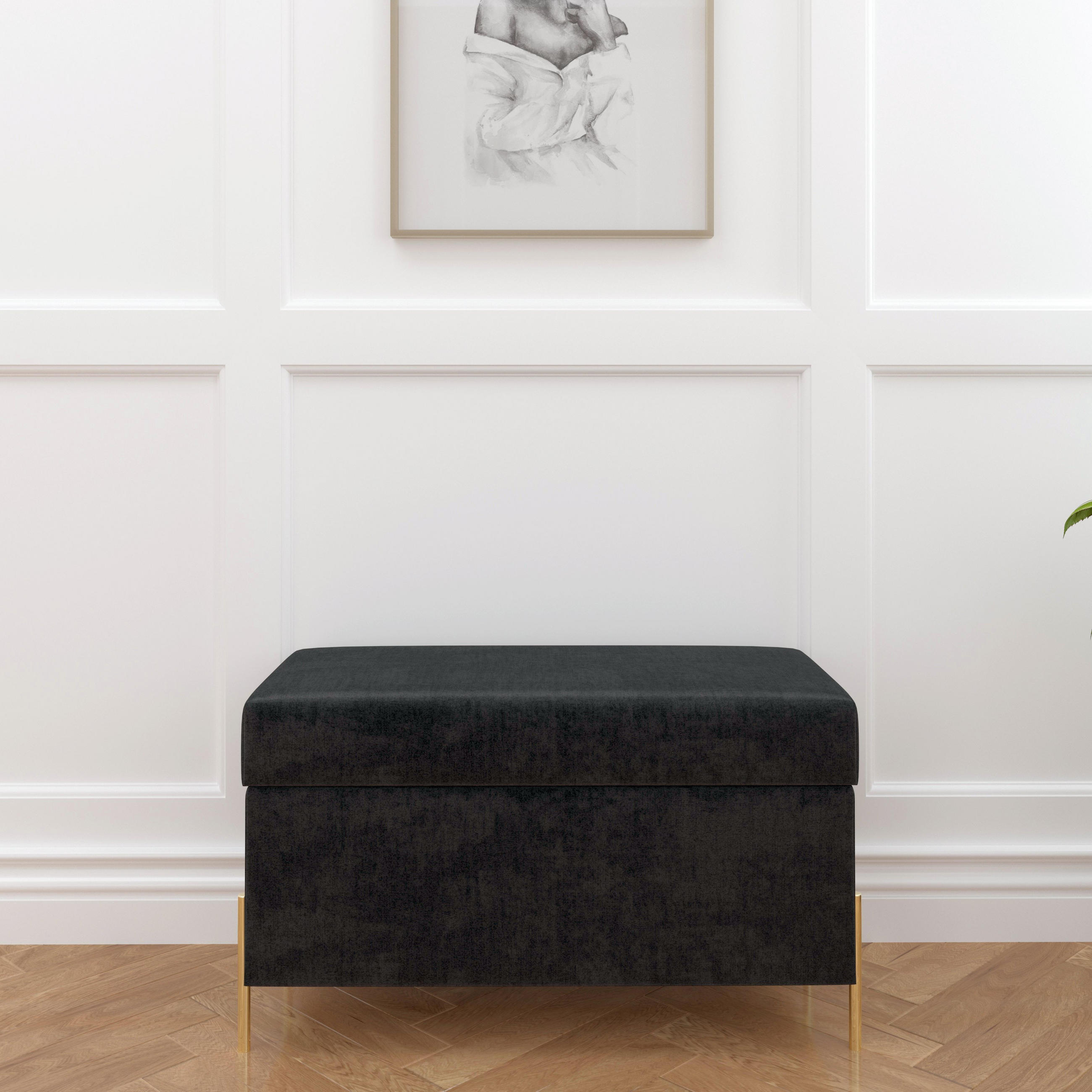 HOCKERBANK Borgo Mit Stauraum, Samt Grau, Metal Gold - Goldfarben/Grau, Holzwerkstoff/Metall (80/46/37cm) - Dancan