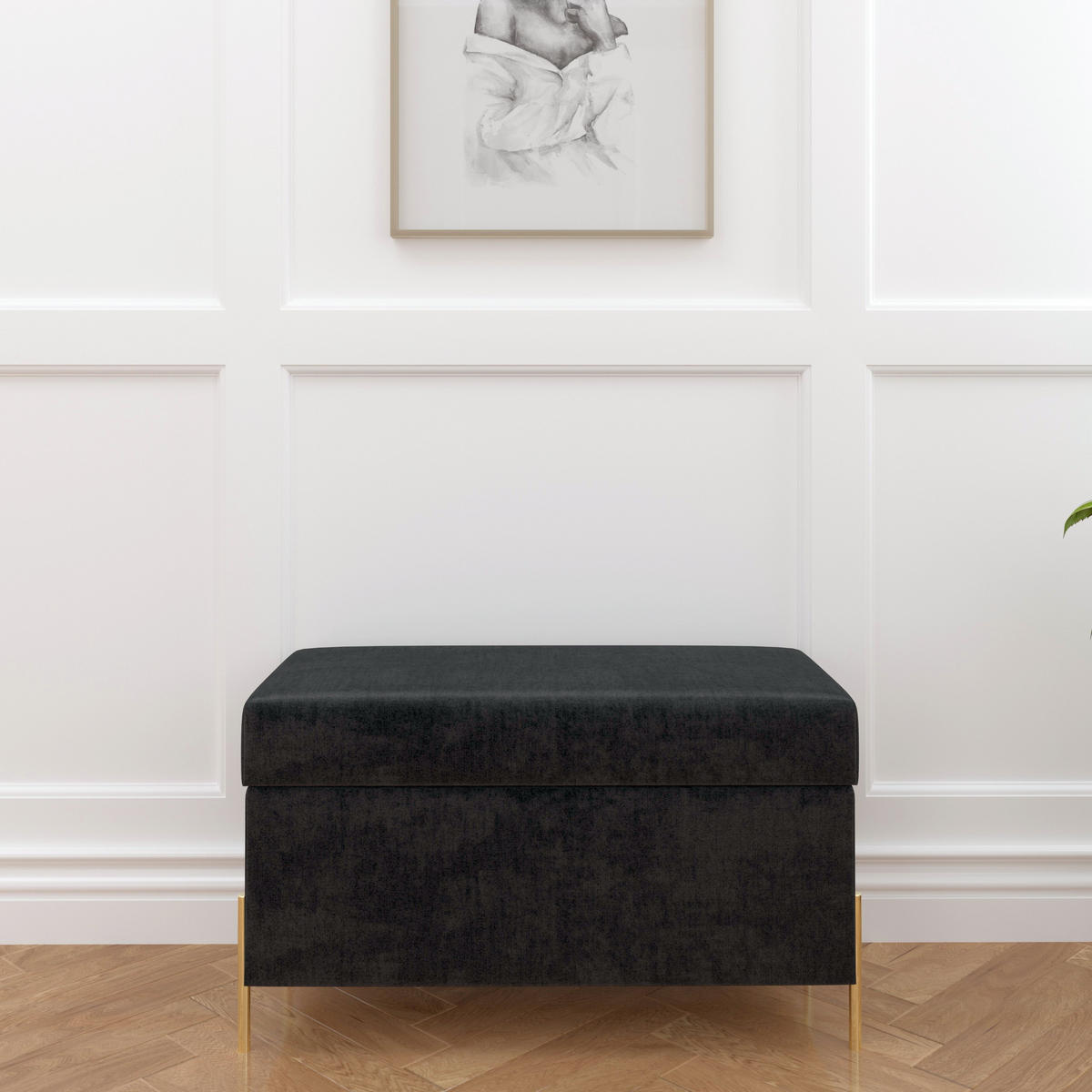 HOCKERBANK Borgo Mit Stauraum, Samt Grau, Metal Gold - Goldfarben/Grau, Holzwerkstoff/Metall (80/46/37cm) - Dancan