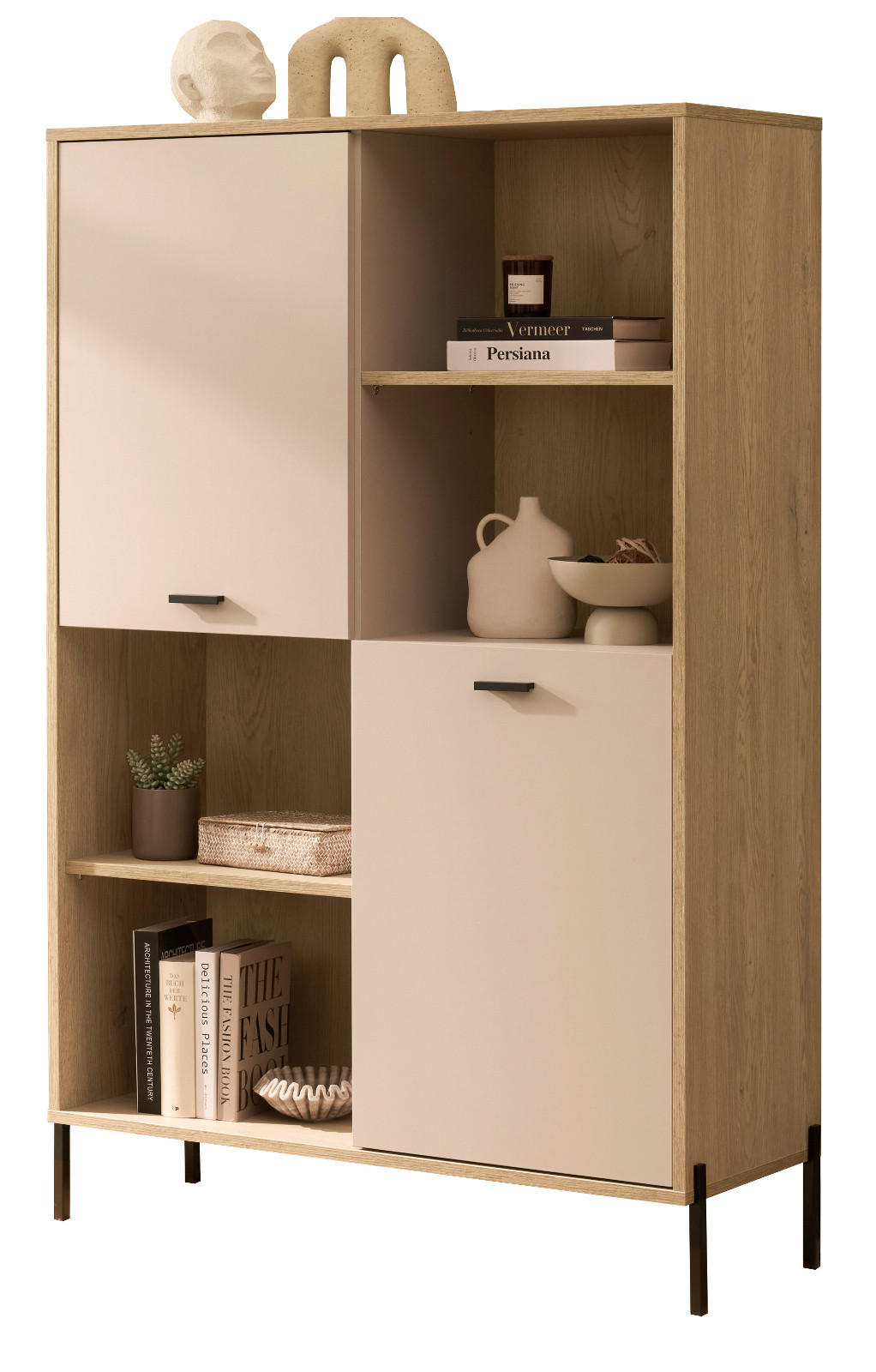 REGALSCHRANK Kaschmir, Eiche 105 x 160 cm, HIGHBOARD mit Soft-Close - Kaschmir/Eichefarben, Holzwerkstoff/Metall (105/160/40cm) - Furn.Design