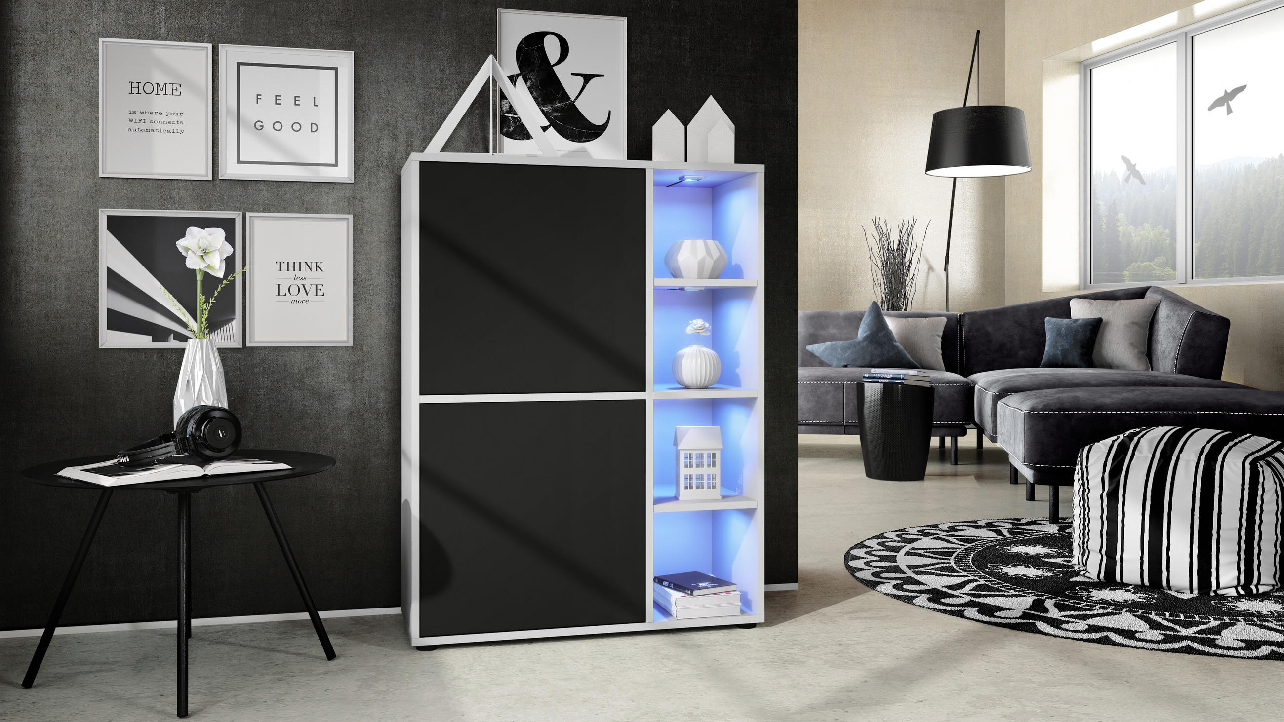 HIGHBOARD Cuba Türen in Schwarz matt - Schwarz, Holzwerkstoff (79/105.5/35.5cm) - Vladon