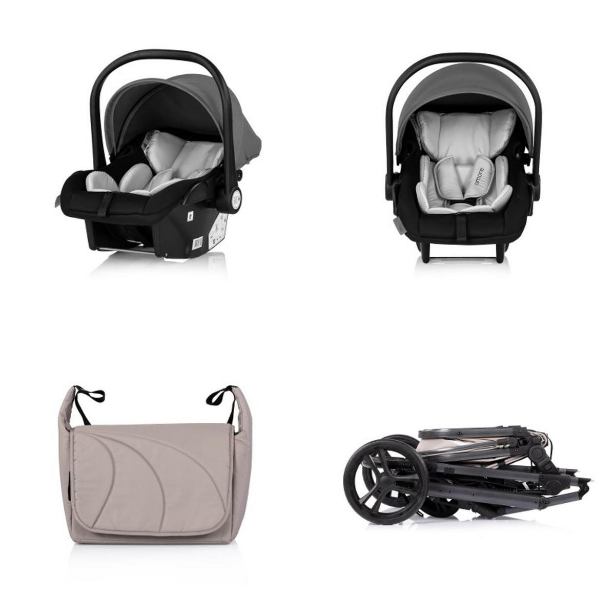 KOMBIKINDERWAGEN Amore 3 in 1 braun Babyschale Adapter Wickeltasche Fußabdeckung - Beige, Metall (95/63/105cm) - Chipolino