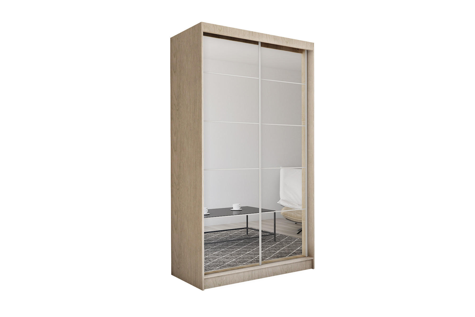 SCHWEBETÜRENSCHRANK FIORELLA 150/216/61 cm 2-türig mit Spiegel Sonoma Eiche - Sonoma Eiche, Holzwerkstoff (150/216/61cm) - MASSENO