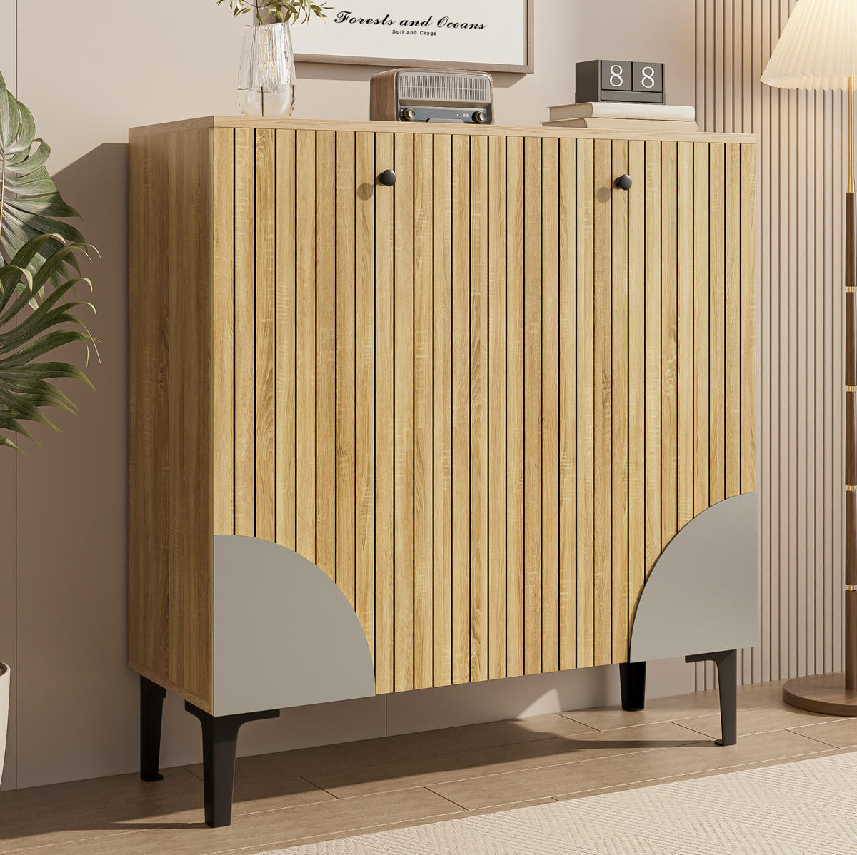 SCHUHSCHRANK 90/32/94 cm in Holzoptik mit 3 Türen und Ablage - Naturfarben, Holzwerkstoff (90/94/32cm) - Flora Grace