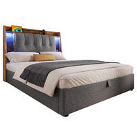 POLSTERBETT 90/200 cm Grau mit Stauraum, LED-Beleuchtung und USB-Anschlüssen - Grau, Textil (90/200cm) - Flora Grace