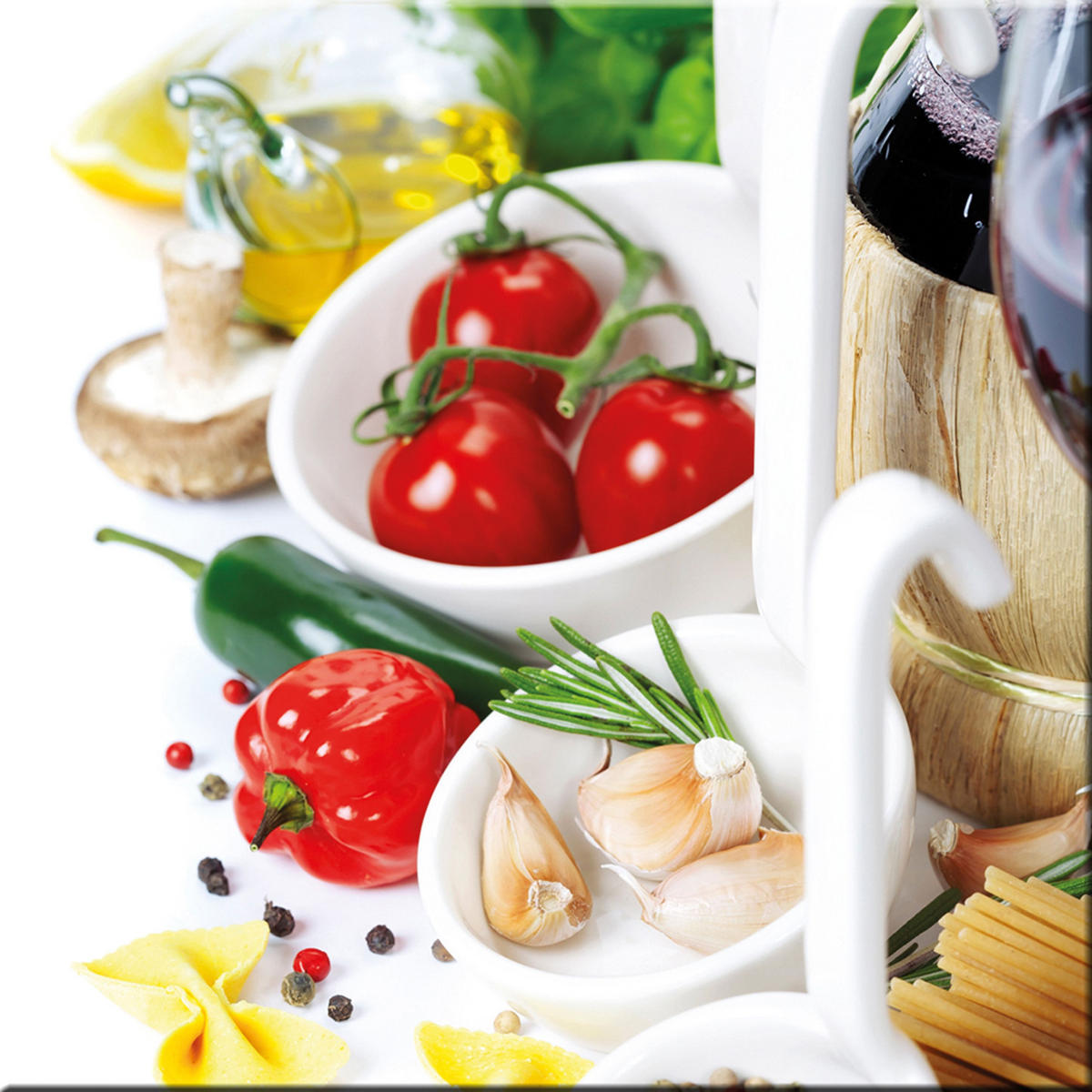 GLASBILD 50x50 cm Küche Italien mediterran - Rot/Weiß, Glas (50/50cm) - artissimo