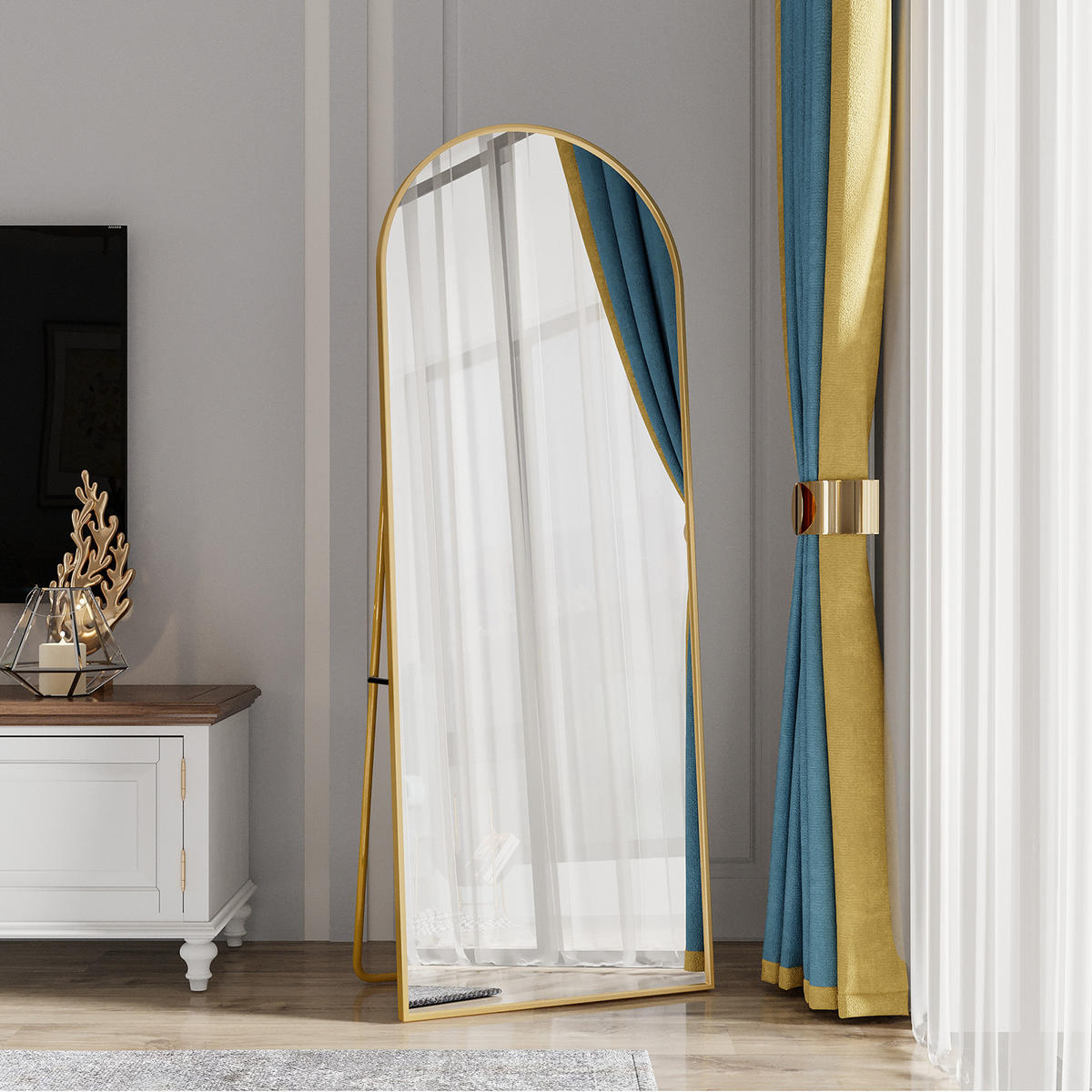 STANDSPIEGEL 162 x 53 cm aus Sicherheitsglas mit Aluminiumrahmen, gold - Goldfarben, Metall (53/162/3cm)