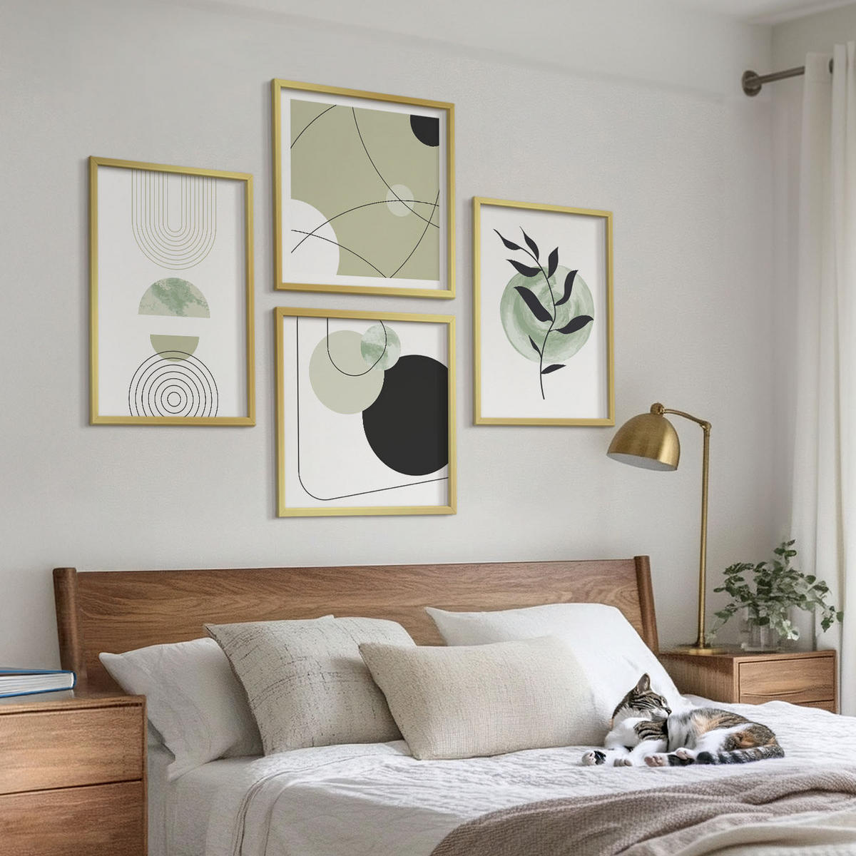 BILDER SET 4er Set - 50x50 cm & 40x60 cm Goldrahmen - Abstrakte Pflanzenmotive - Goldfarben, Kunststoff (50/50cm) - TULUP