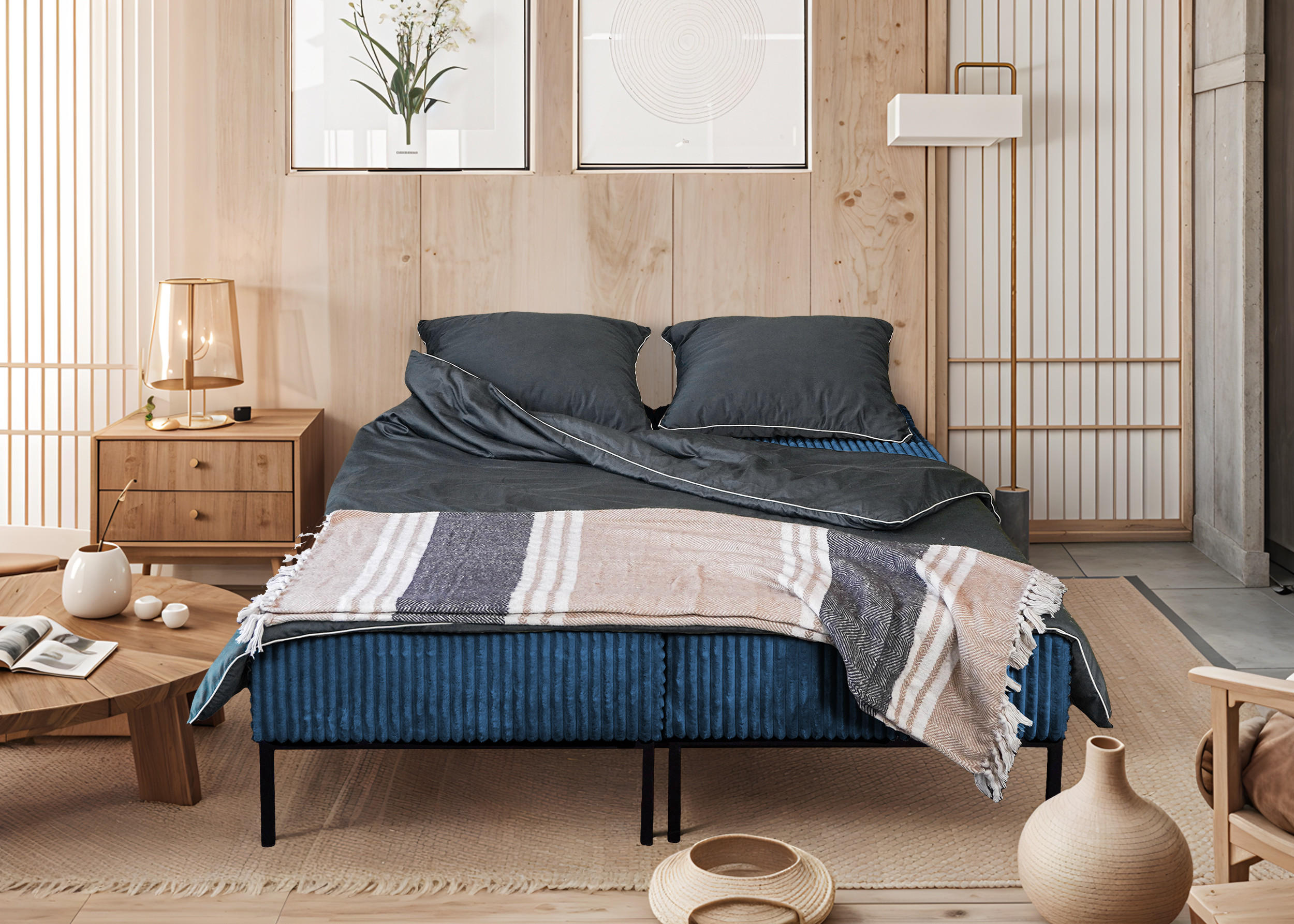 BETT MOOKA 4in1-Multifunktions-System Stoff Velo Dunkelblau - Dunkelblau, Holz (160/200cm) - Kaiser Möbel