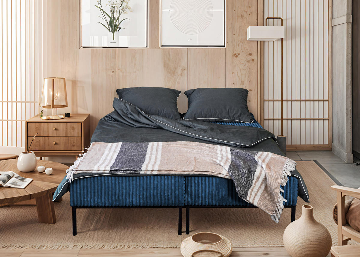 BETT MOOKA 4in1-Multifunktions-System Stoff Velo Dunkelblau - Dunkelblau, Holz (160/200cm) - Kaiser Möbel