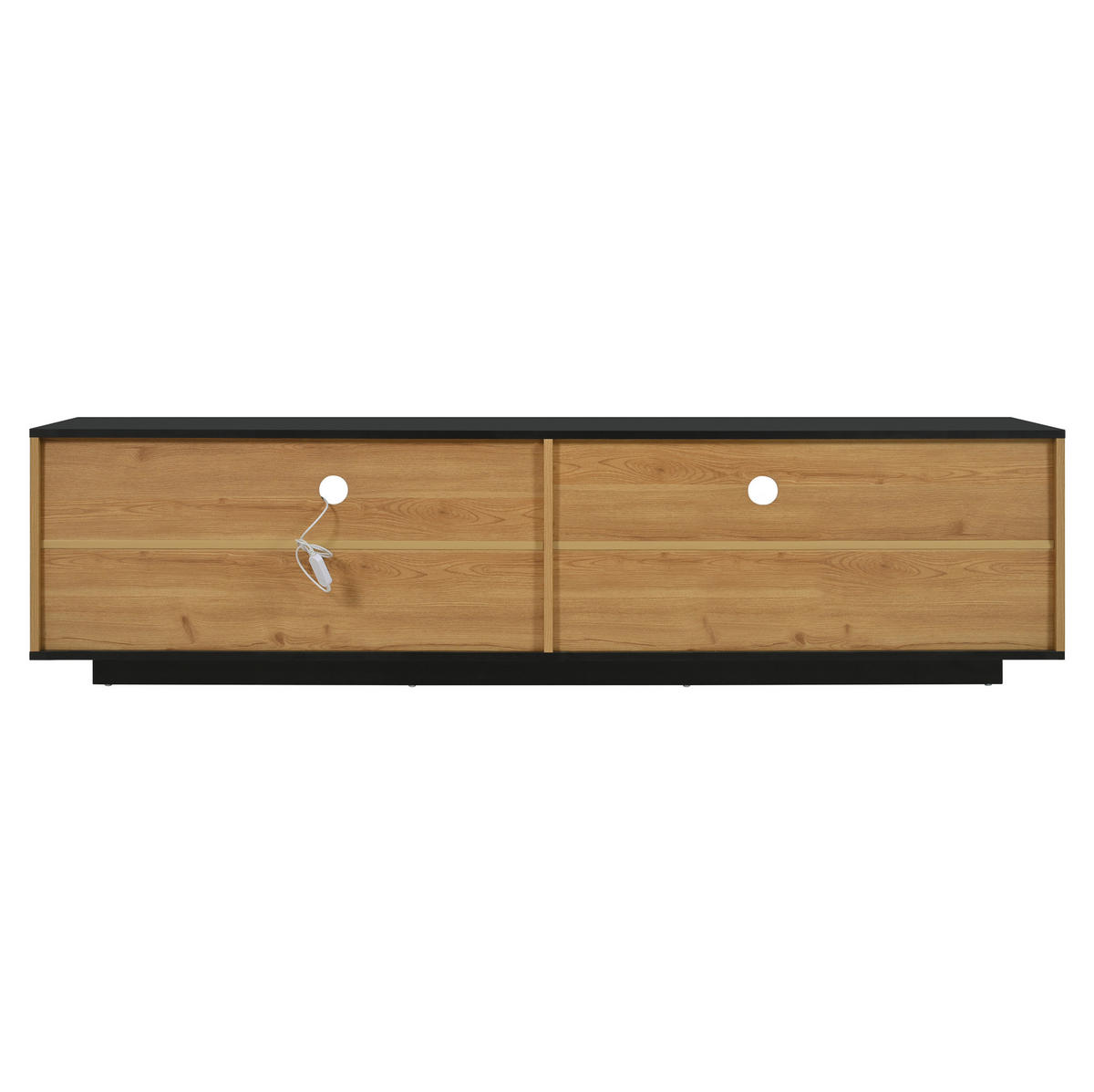 TV-LOWBOARD aus MDF 180x37x45 cm Schwarz und Holzfarbe mit LED-Beleuchtung, 3 Türen und Schublade - Schwarz, Holzwerkstoff (180/45/37cm) - IVMEU